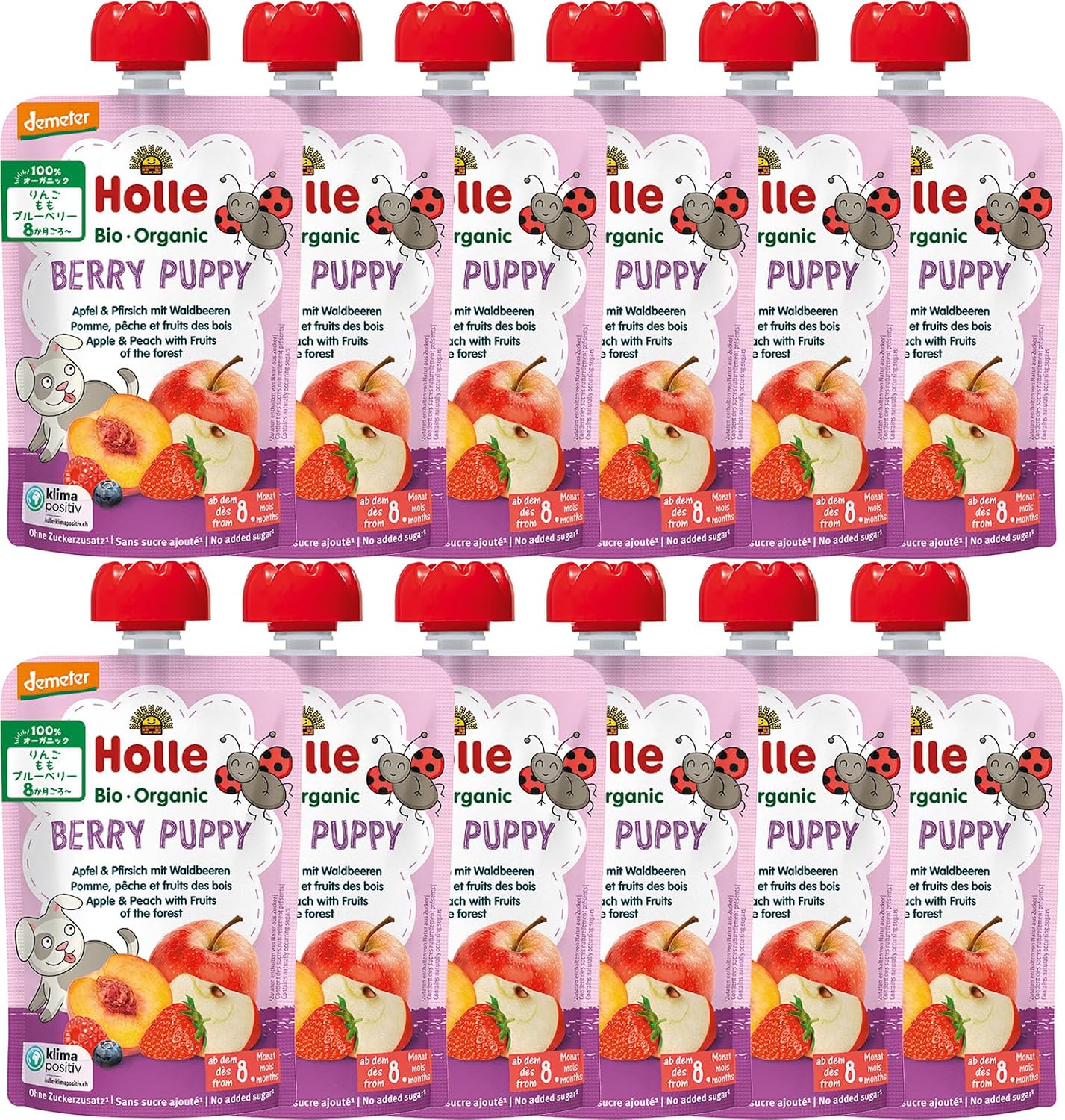 Holle Berry Puppy - Pouch apple & peach with fruits of the forest, pack of 12