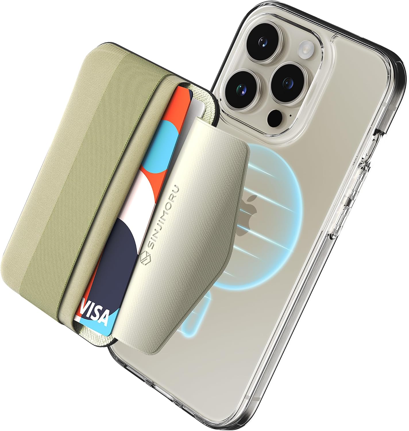 Sinjimoru Magnetic Wallet with Soft Wool Band Grip for MagSafe, Beige