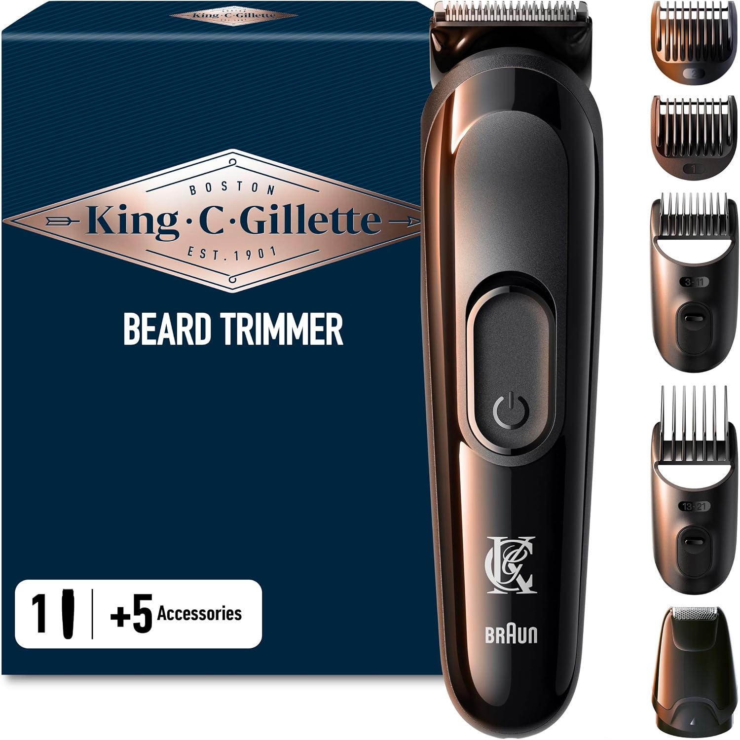 King C. Gillette Men's Electric Beard Trimmer, Cordless with Lifetime Sharp Blades, Washable Head, 4 Different Combs for Stubble, Short, Medium and Long Beard