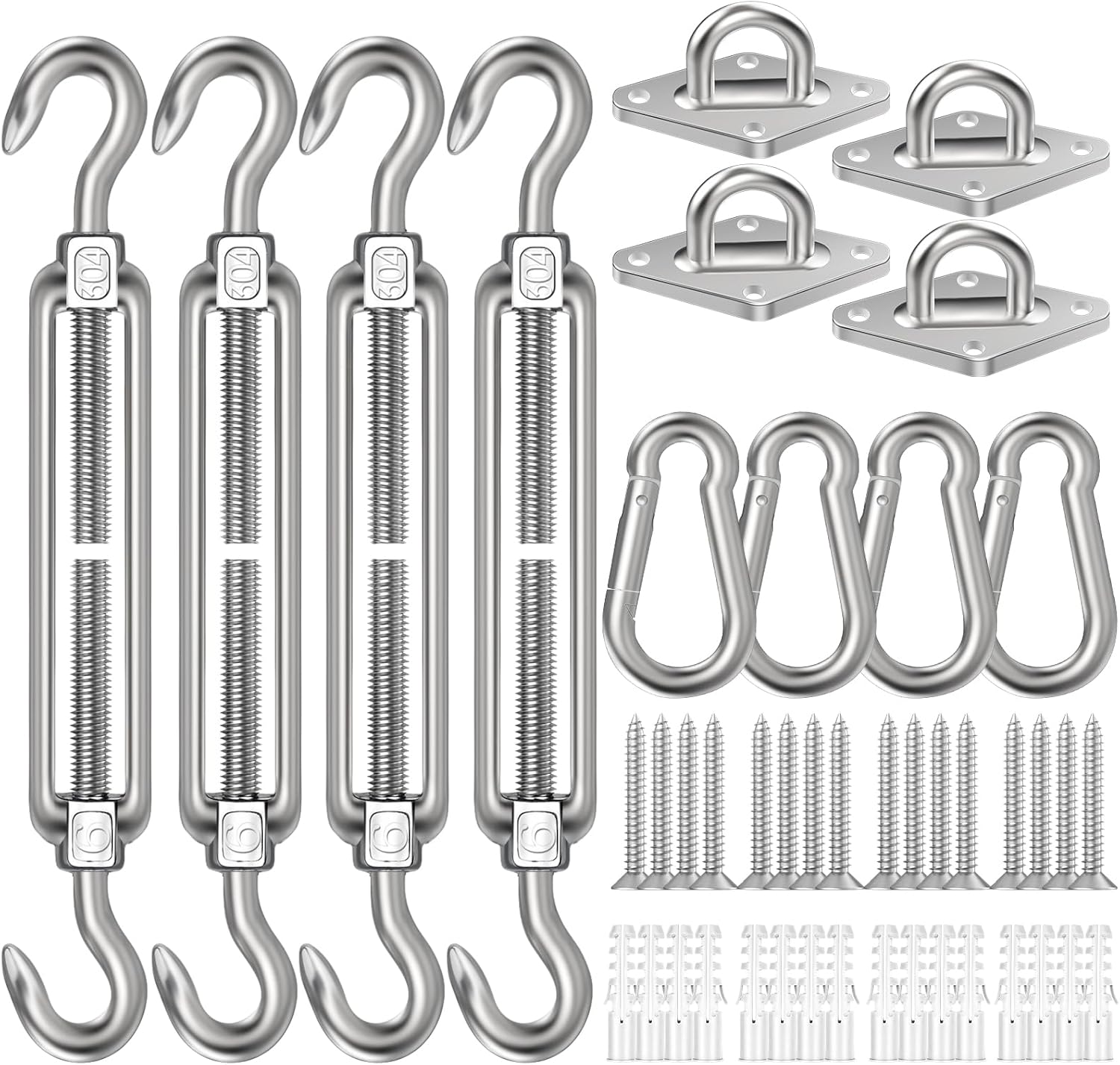 6 Inch Shade Sail Hardware Kit for Triangle Rectangle Installation, 304 Stainless Steel Shade Sail Hardware Accessories for Outdoor Patio Canopy Garden, Heavy Duty Fixing Attachment 44 Pcs