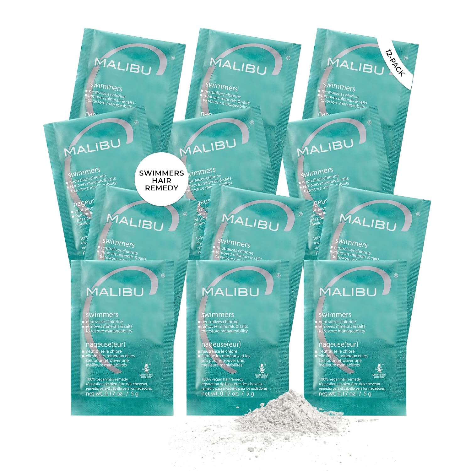 Malibu C Swimmers Wellness Remedy & After Pool Hair Care - Restoring & Hydrating Swim Treatment with Vitamin C Complex - Protects Against Discoloration from Chlorine, Salt Water, Build Up (12 Packets)