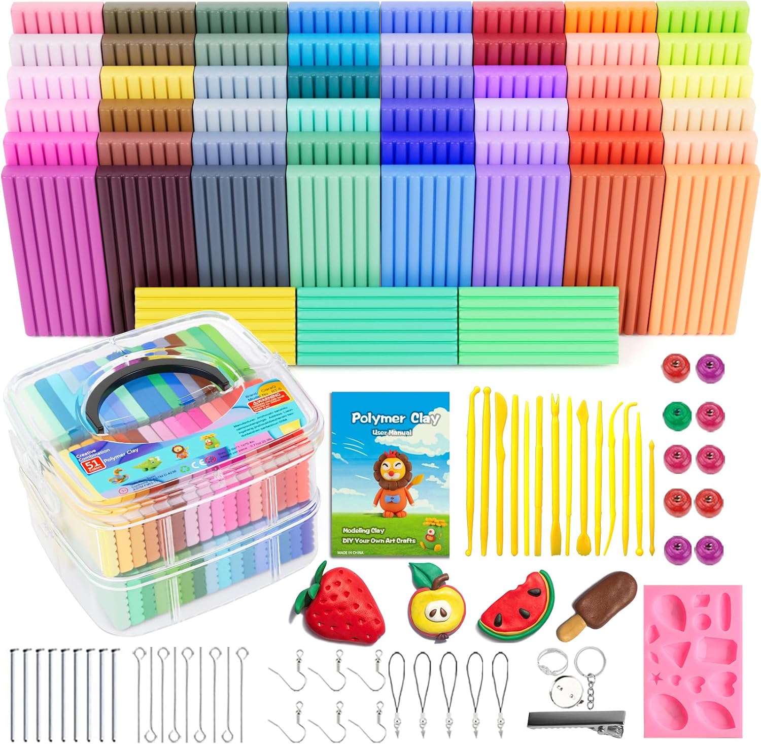 Polymer Clay 51 Colors, CiaraQ Modeling Clay for Kids, Oven Bake Clay with Sculpting Tools, Non Toxic, Ideal for Sculpture, Crafting, DIY Projects. (Assorted Colors, 0.7oz/Colors)