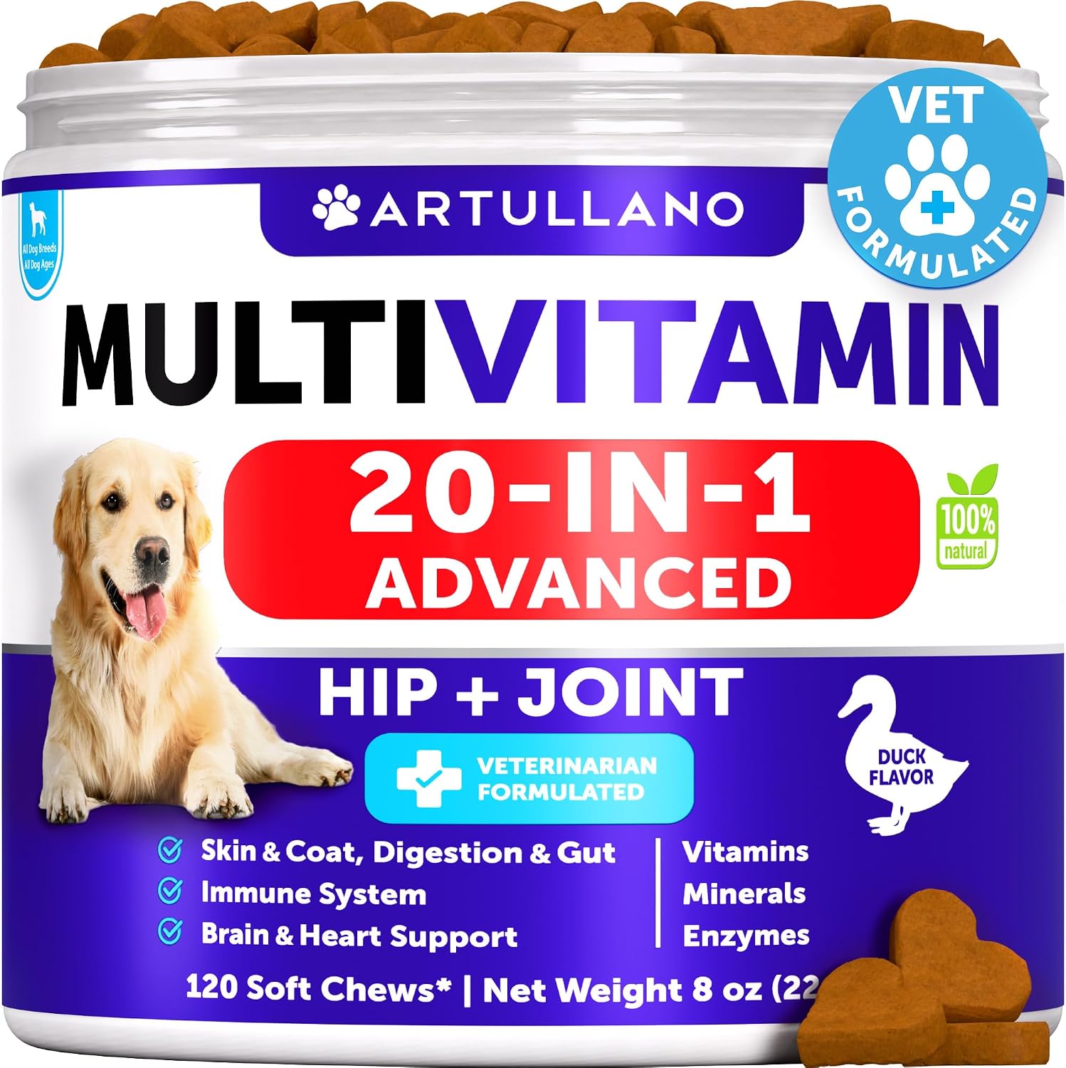 Dog Multivitamin Chewable with Glucosamine 20 in 1 - Dog Vitamins and Supplements - Senior & Puppy Multivitamin for Dogs - Pet Joint Support Health - Immunity, Mobility, Gut Skin - 120 Chews