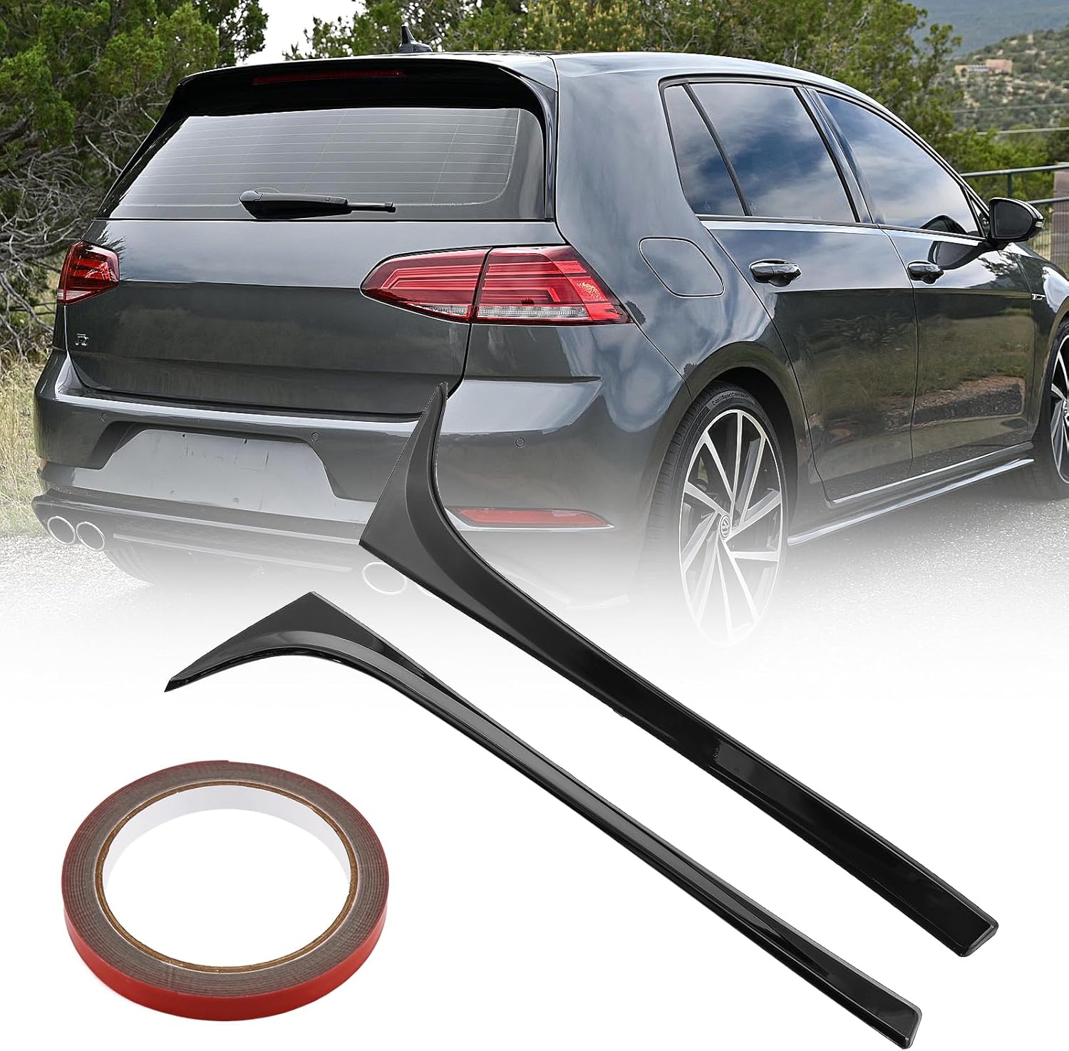 ACLONG 2Pcs Rear Spoiler Side Wing Compatible for VW Golf 7 MK7 2014-2018, Car Rear Window Spoiler Lip Tail Wing Bright Black with Adhesive Tape