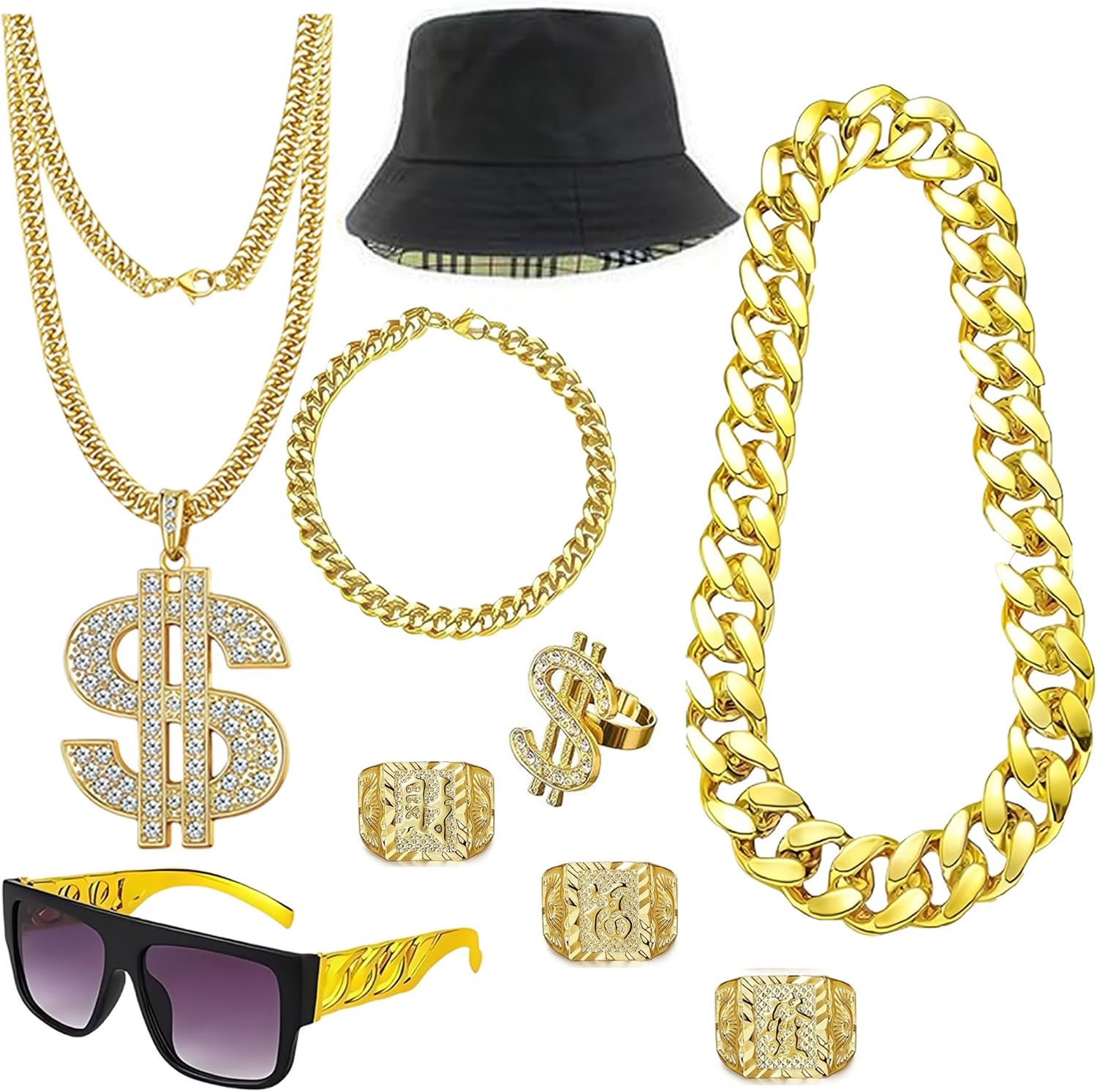 Boonbery Hip Hop Costume Kit 80s 90s Rapper Accessories, Outfits for Men Women Cosplay Gatherings Club Nostalgia Old School Themed Party Supplies