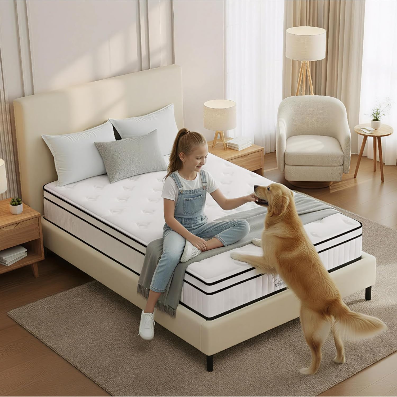 Twin Size Mattress, 12 Inch Hybrid Mattress in A Box with Individual Pocket Springs, Medium Firm Foam Mattress for Pressure Relief, Motion Isolation & Edge Support, CertiPUR-US Certified