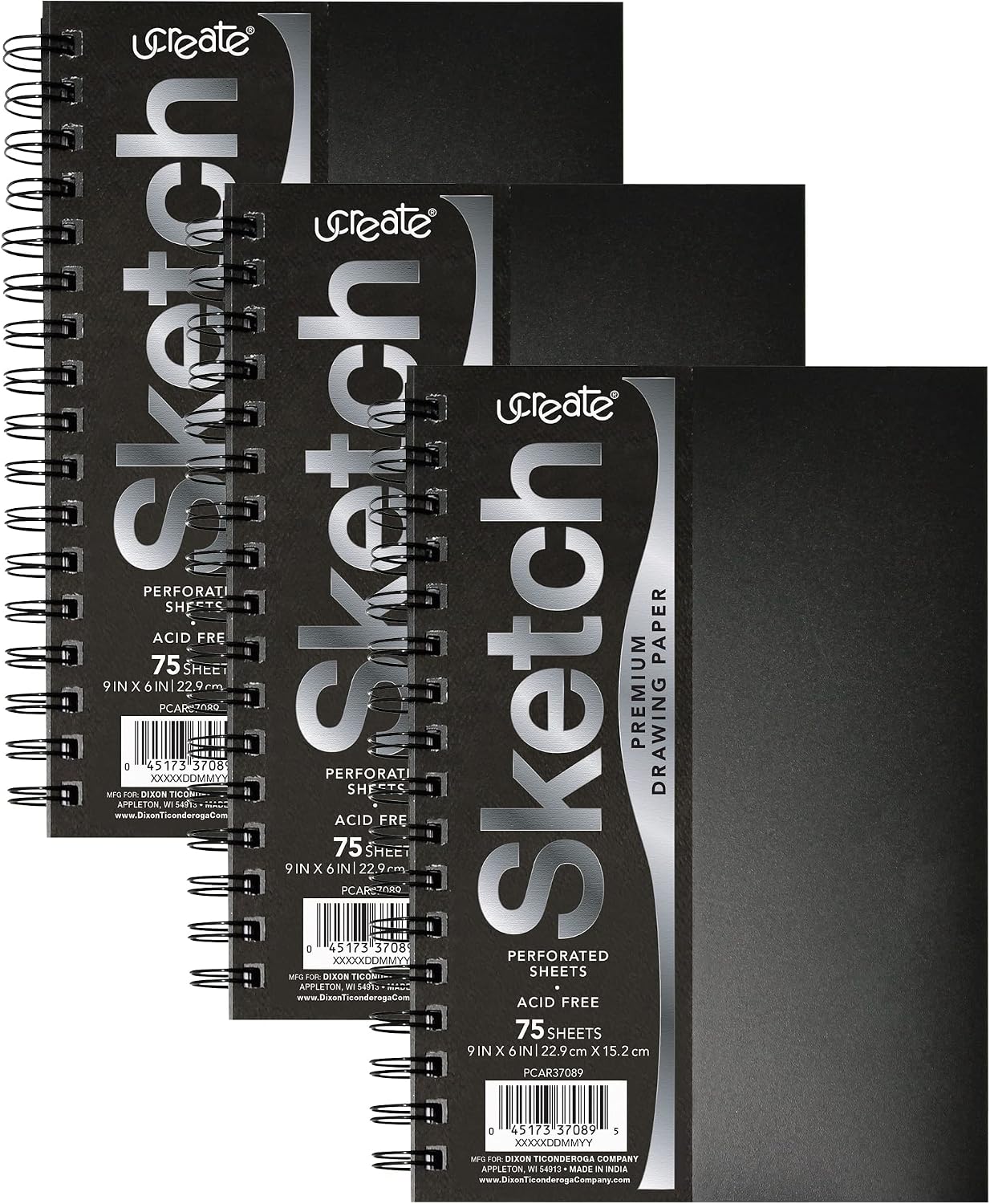 UCreate Poly Cover Sketch Book, Heavyweight, 9" x 6", 75 Sheets, Pack of 3