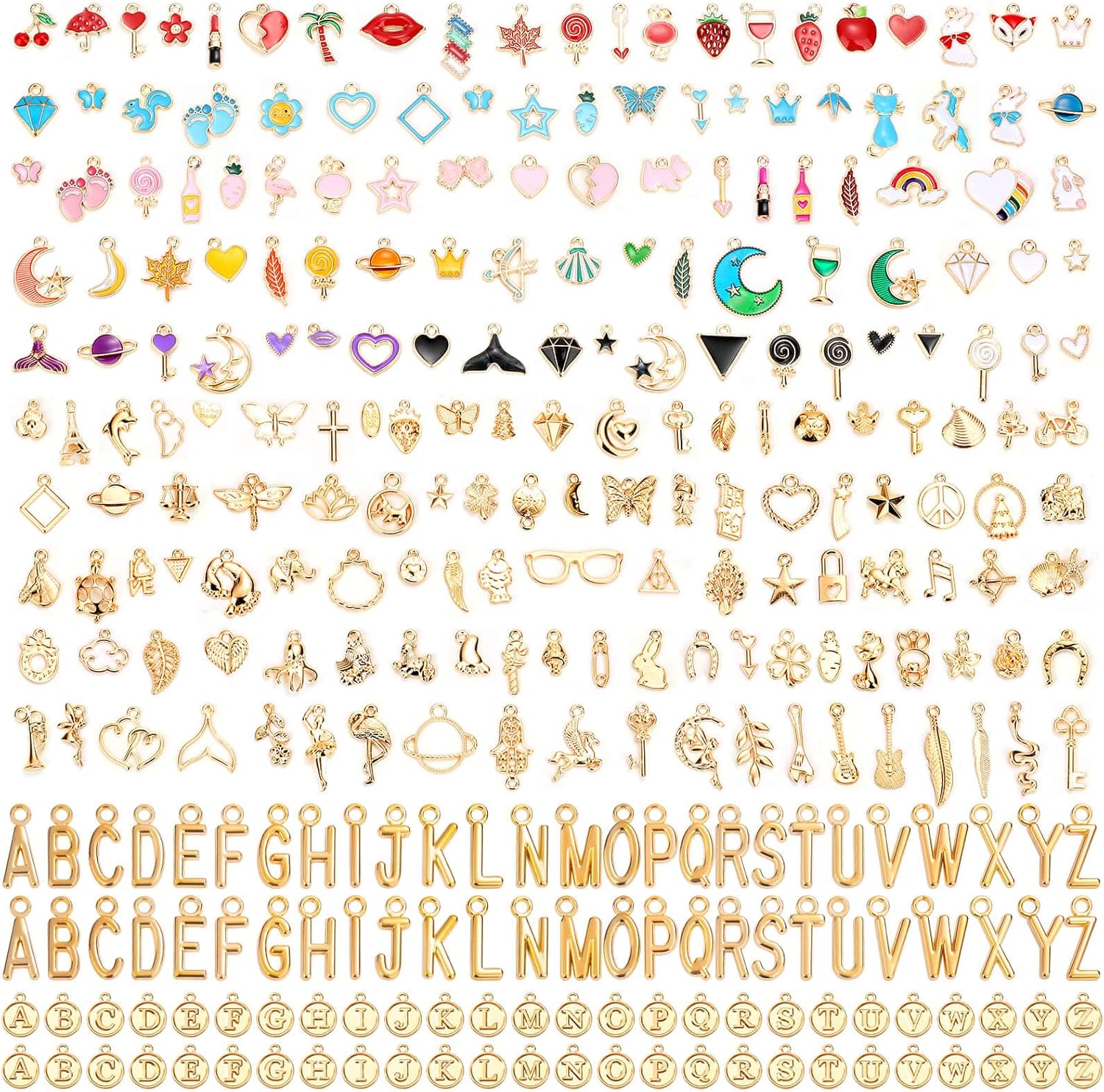 304Pcs Gold Charms for Jewelry Making, Assorted Bracelet Letter Charms for DIY Jewelry Making Necklace Bracelet, Keychains and Crafts