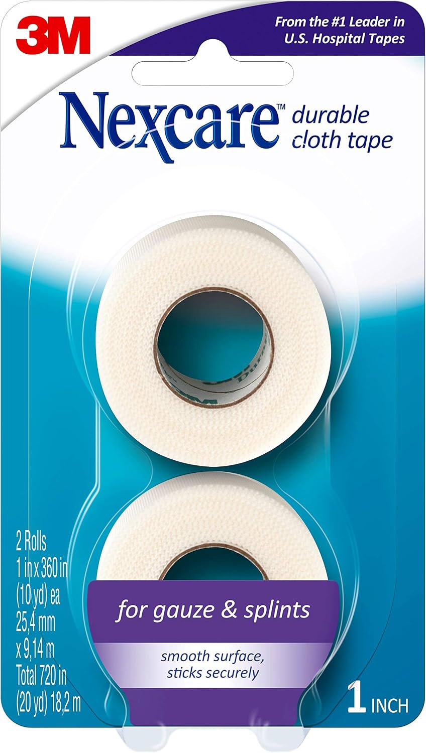 Nexcare Durable Cloth Tape, Woven Tape, Securely Holds Bulky Wound Dressing - 1 In x 10 Yds, 2 Rolls of Tape