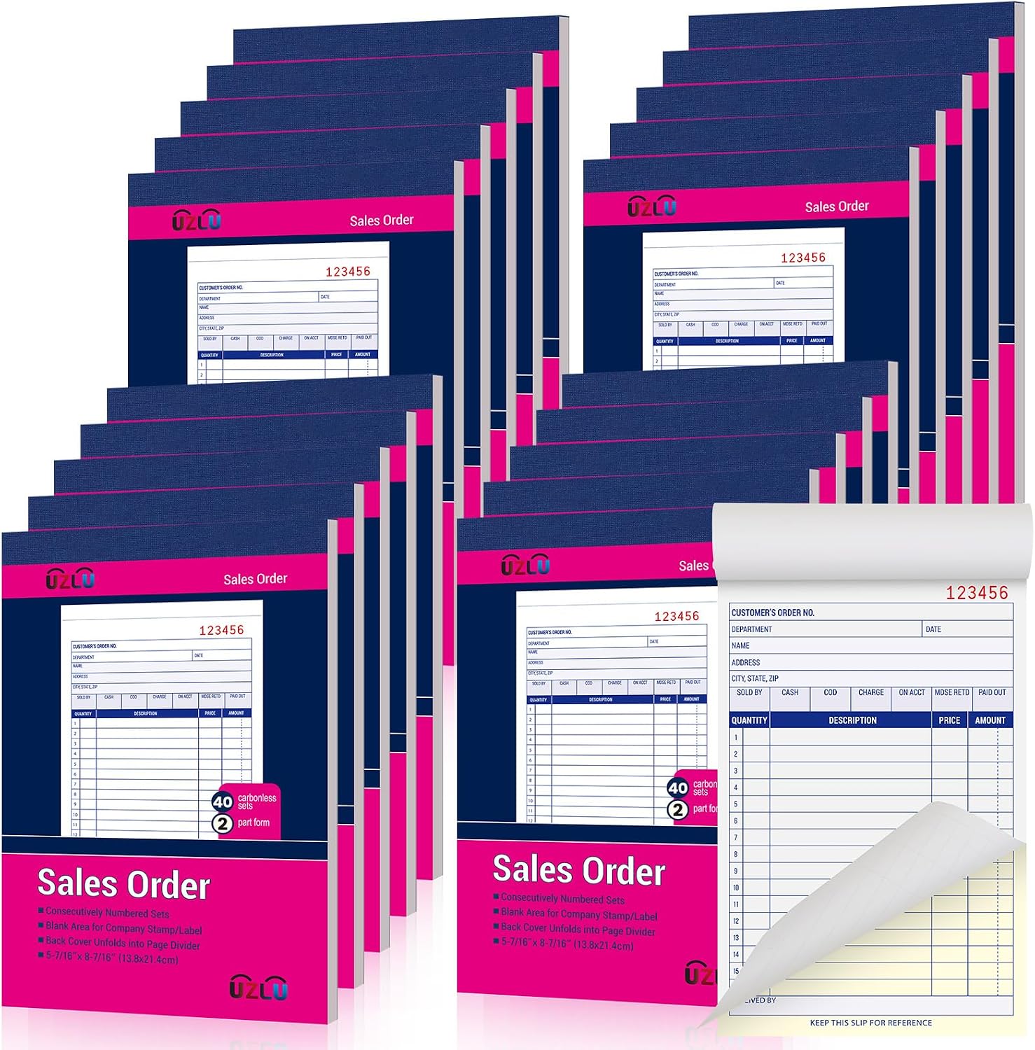 20 Pack Sales Order Book Bulk, 2-Part Carbonless Receipt Form Invoice, White/Yellow, 5-7/16 x 8-7/16 Inches,General Purpose Sales Book for Small Businesses and Service Providers, 40 Sets per Book