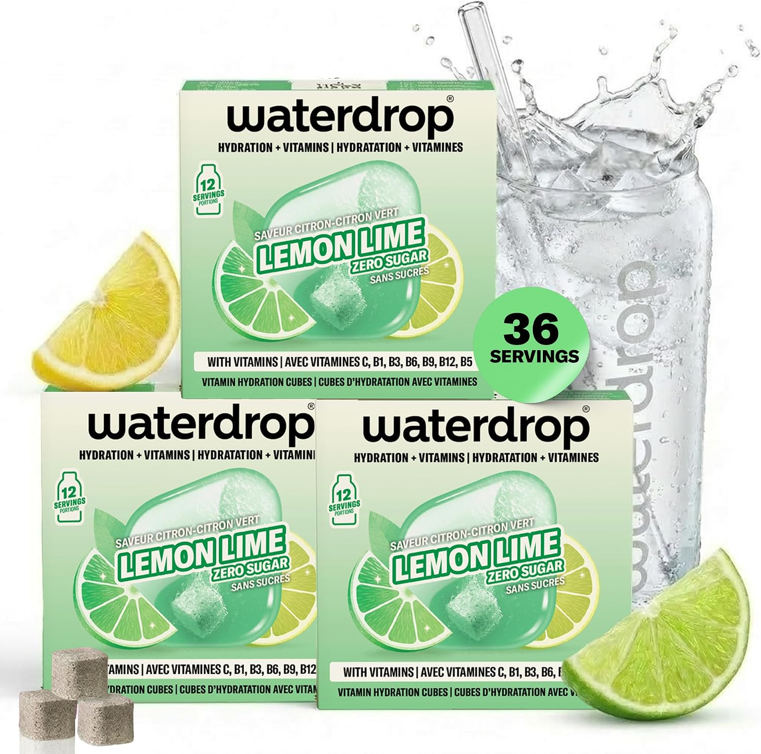 waterdrop® Microdrink Lemon-Lime Fizzy Drinks Multipack – Lemon-Lime Flavour – 36 Water Flavouring Hydration Tablets – Sugar Free, Low Calorie Drink Cubes – Flavoured Fizzy Drinks with Vitamin C & B