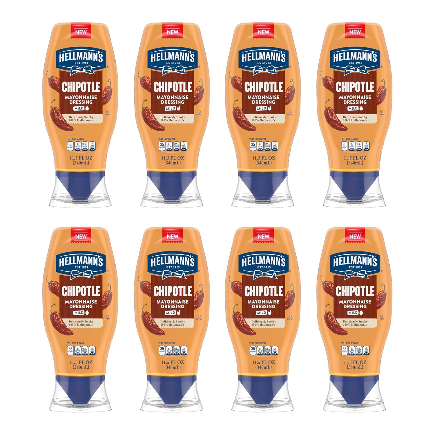 Hellmann's Mayonnaise Dressing 8 Count Mild Chipotle for Tacos, Grilled Chicken Sandwiches & More, with Real Ingredients & No Artificial Flavors, 11.5 oz