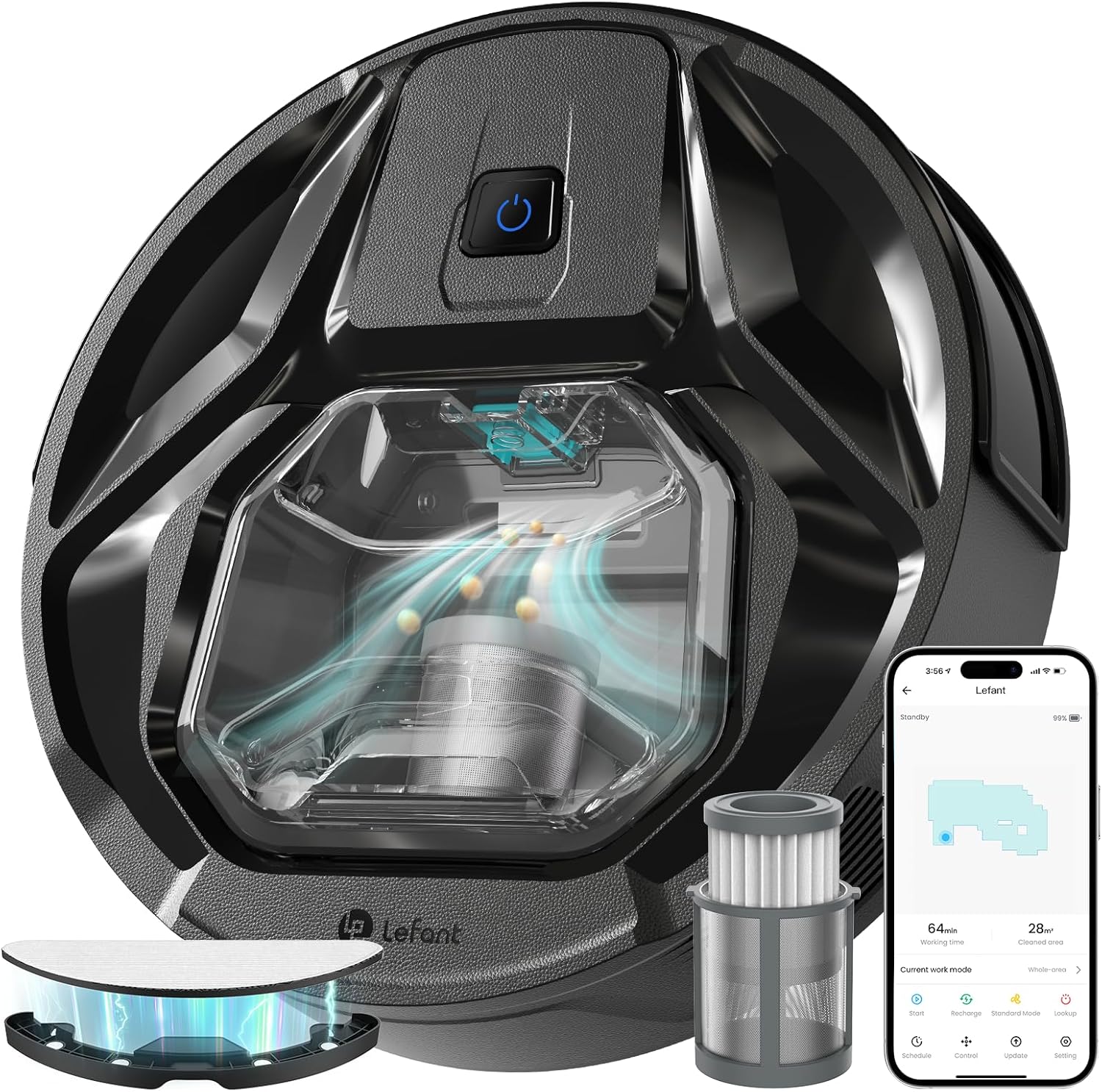 Lefant M320 Robot Vacuum Cleaner, 6000Pa Ultra Strong Suction, 7.9cm Thin 28cm DIA, 210 Minutes of Constant Vacuuming, Alexa Voice Control, Carpet Detection, Ideal for Pet Hair, 2.4G Wi-Fi