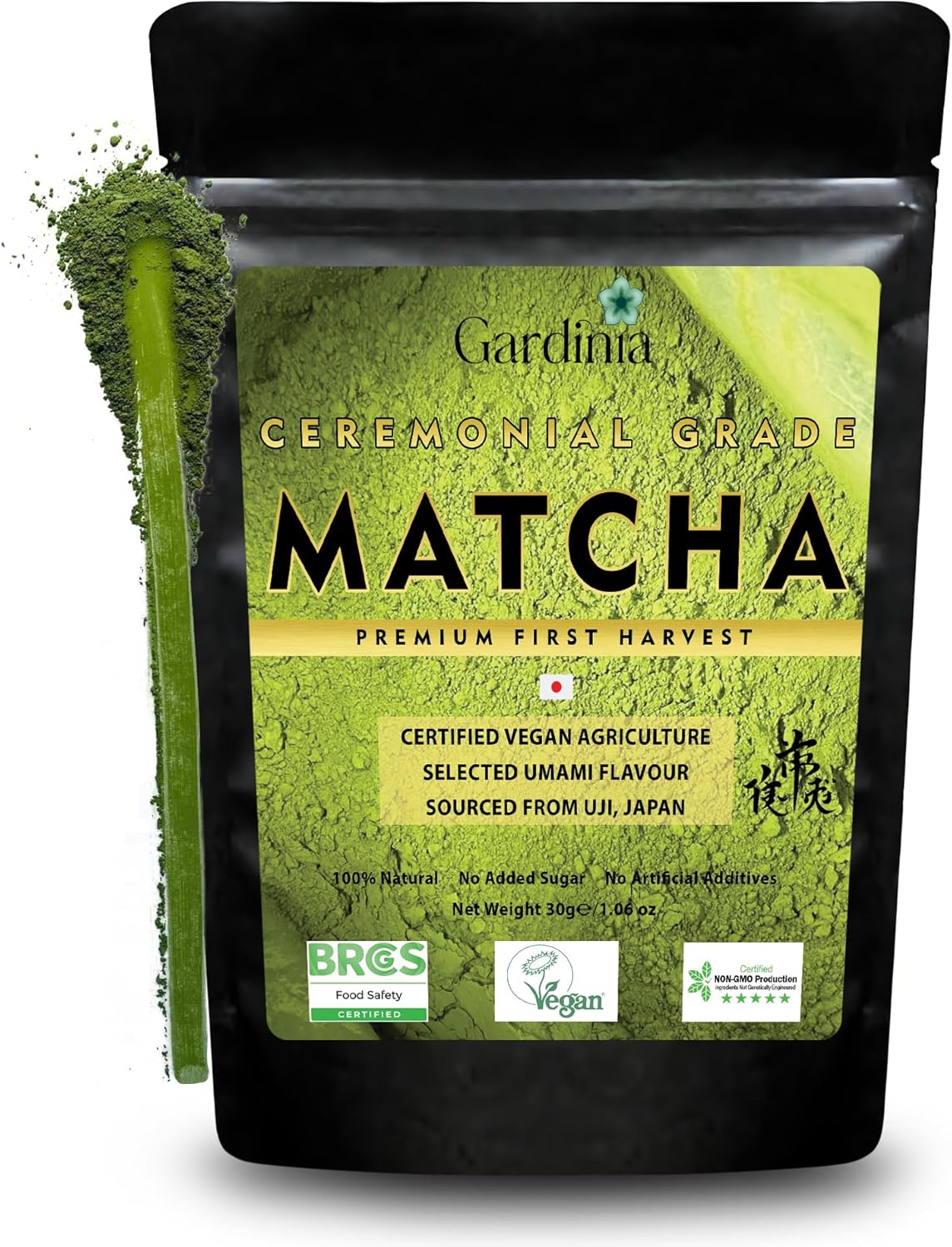 Matcha Powder (30g) – Ceremonial Grade, Stone-Milled in Uji, Japan | Ecologically Pure Matcha Tea | Shade-Grown for Higher Chlorophyll Green Tea & Superior Flavour | Certified by The Vegan Society UK