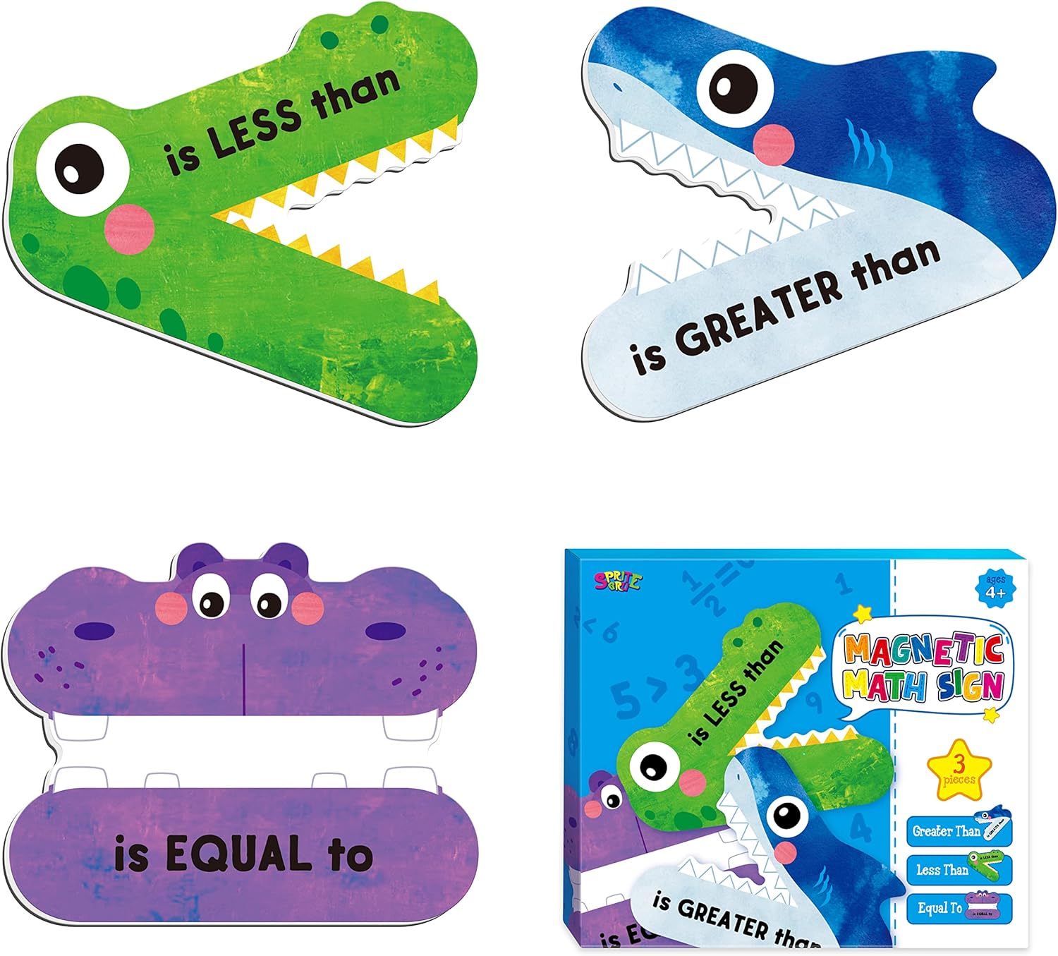 3 Magnetic Math Signs - Greater Than/Less Than/Equal To Math Demonstration Tool for Teacher, School, Classroom Supplies