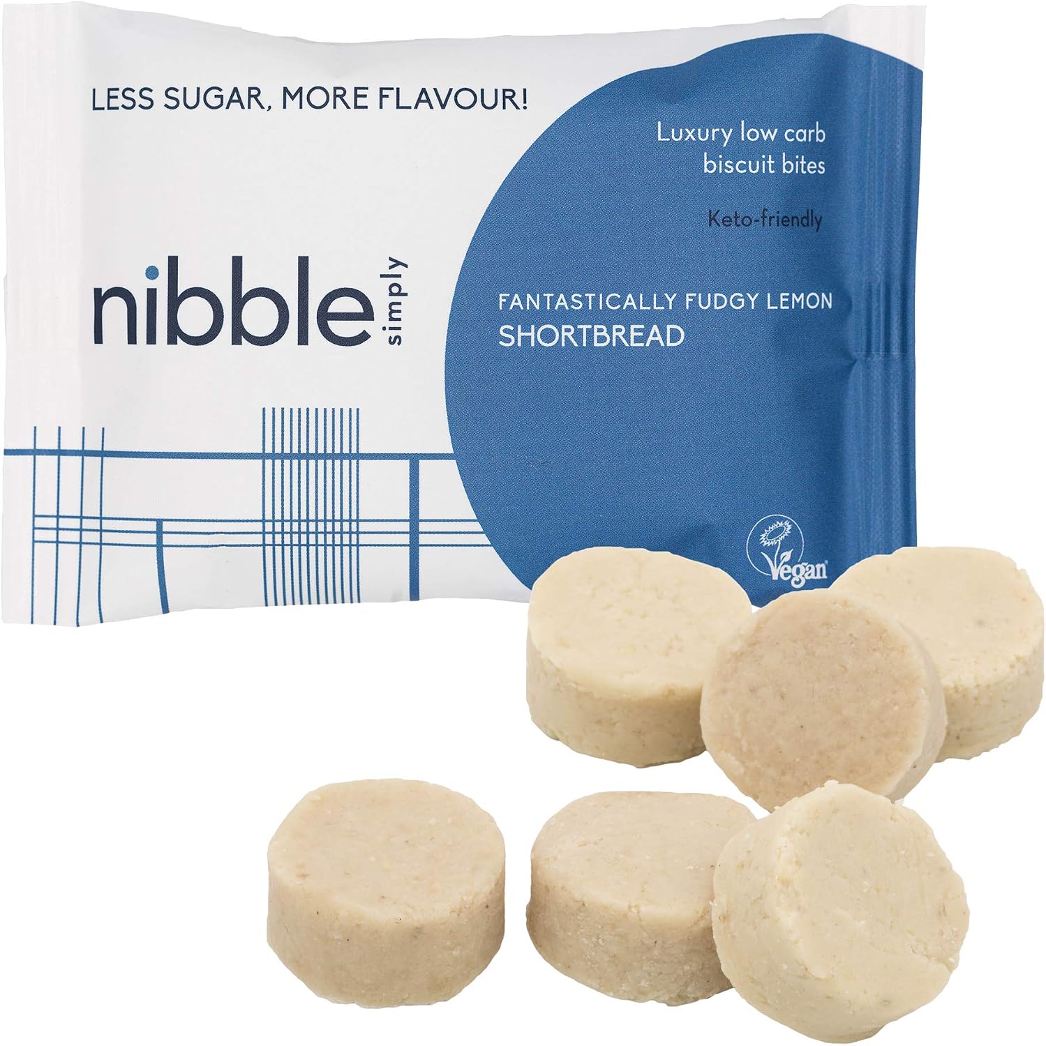 Nibble Simply Fantastically Fudgy Lemon SHORTBREAD - Low carb, lower sugar, keto-friendly, vegan (12 x 36g packs)