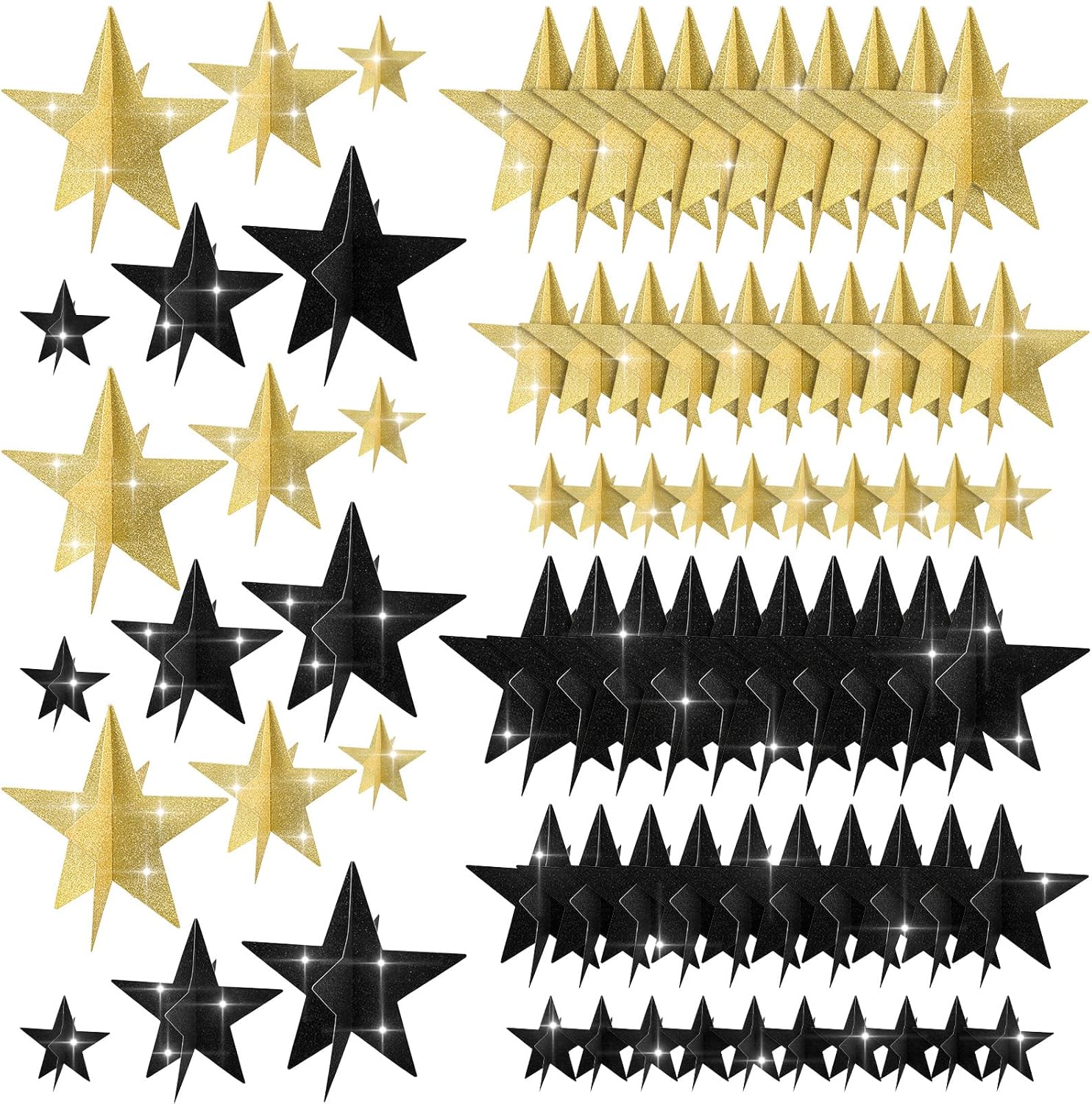 45 Pcs Star Centerpieces 3D Star Decorations for Table in 3 Sizes 8" 5" 3" Red Carpet Film Show Theme First Day of School Birthday Party New School Year Table Decor(Black and Gold)