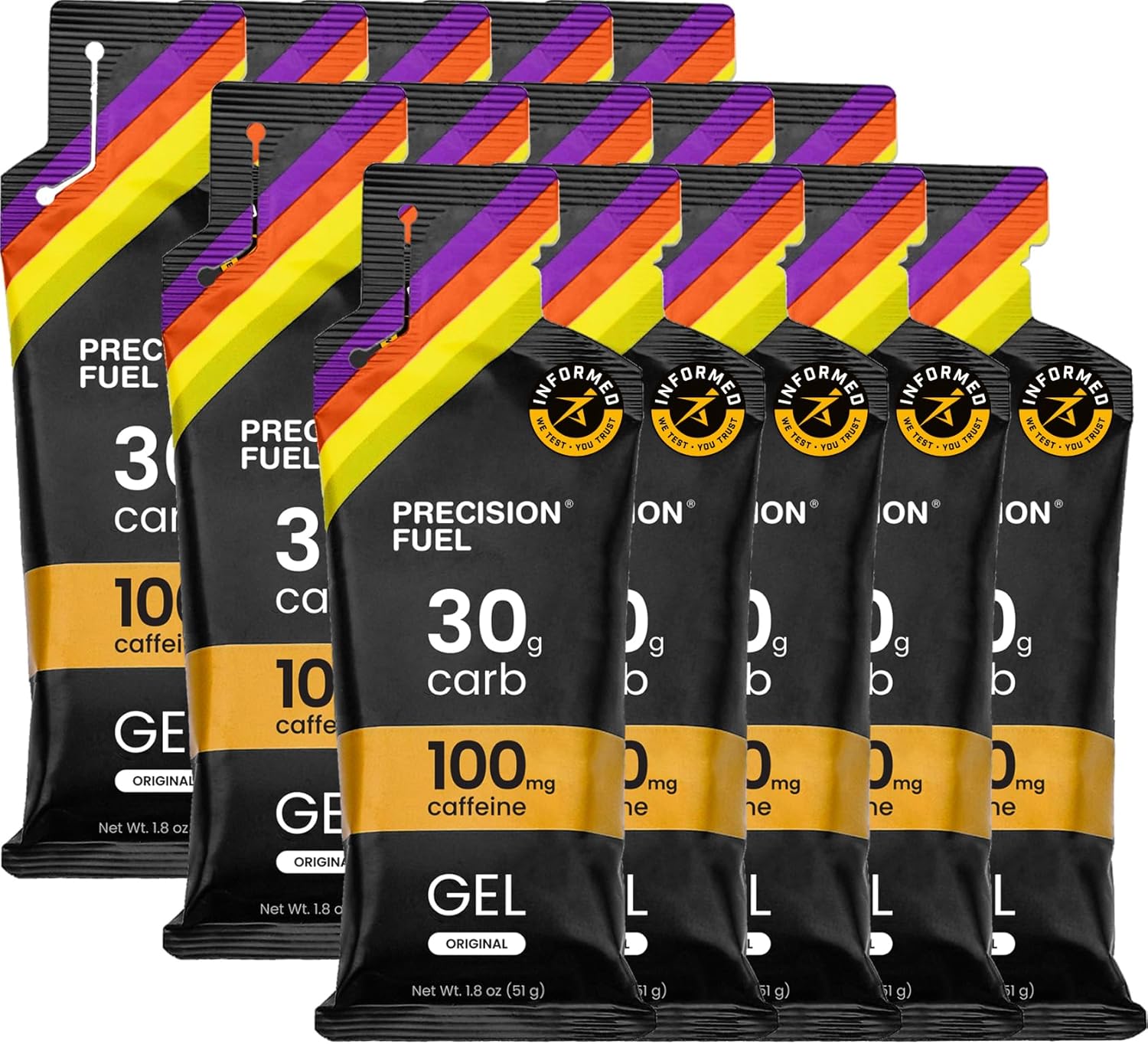 Precision Fuel 30 Caffeine Energy Gel - Mild Flavour Running Gels for Endurance Athletes, 30g Carbohydrate, Easy-to-Digest, Perfect for Running & Long-Duration Sports (15 Gels)