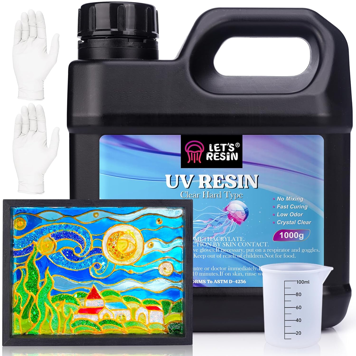 LET'S RESIN UV Resin, Upgraded 1,000g Crystal Clear UV Resin Hard, Low Odor Ultraviolet Epoxy Resin, UV Light Cure Solar Sunlight Activated Glue for Jewelry, Craft Decoration