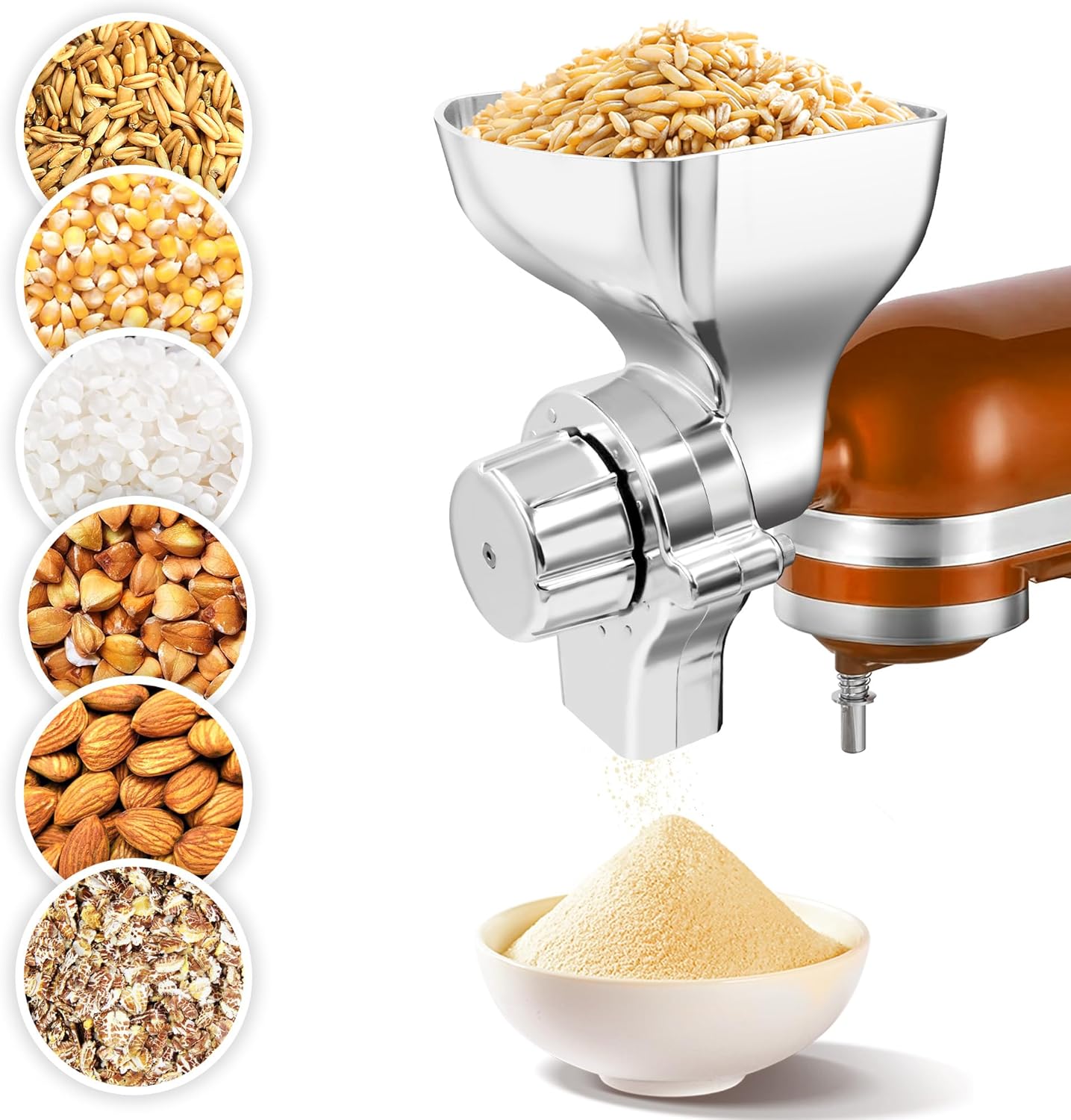 Metal Grain Mill Attachment for KitchenAid Stand Mixer,Flour Mill Wheat Grinder for Kitchen Aid Accessories and Attachments,Fit Grinding Non-Oily Dry Grains Wheat,Coffee Beans,Corn,Oats,Other Cereals