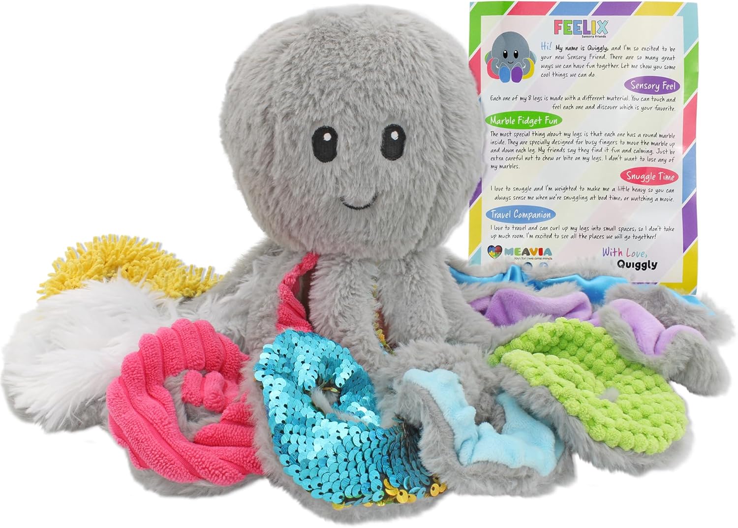 Sensory Octopus Plush Toy, Fidget Plush for Special Needs and Sensory Fun, FEELix Collection