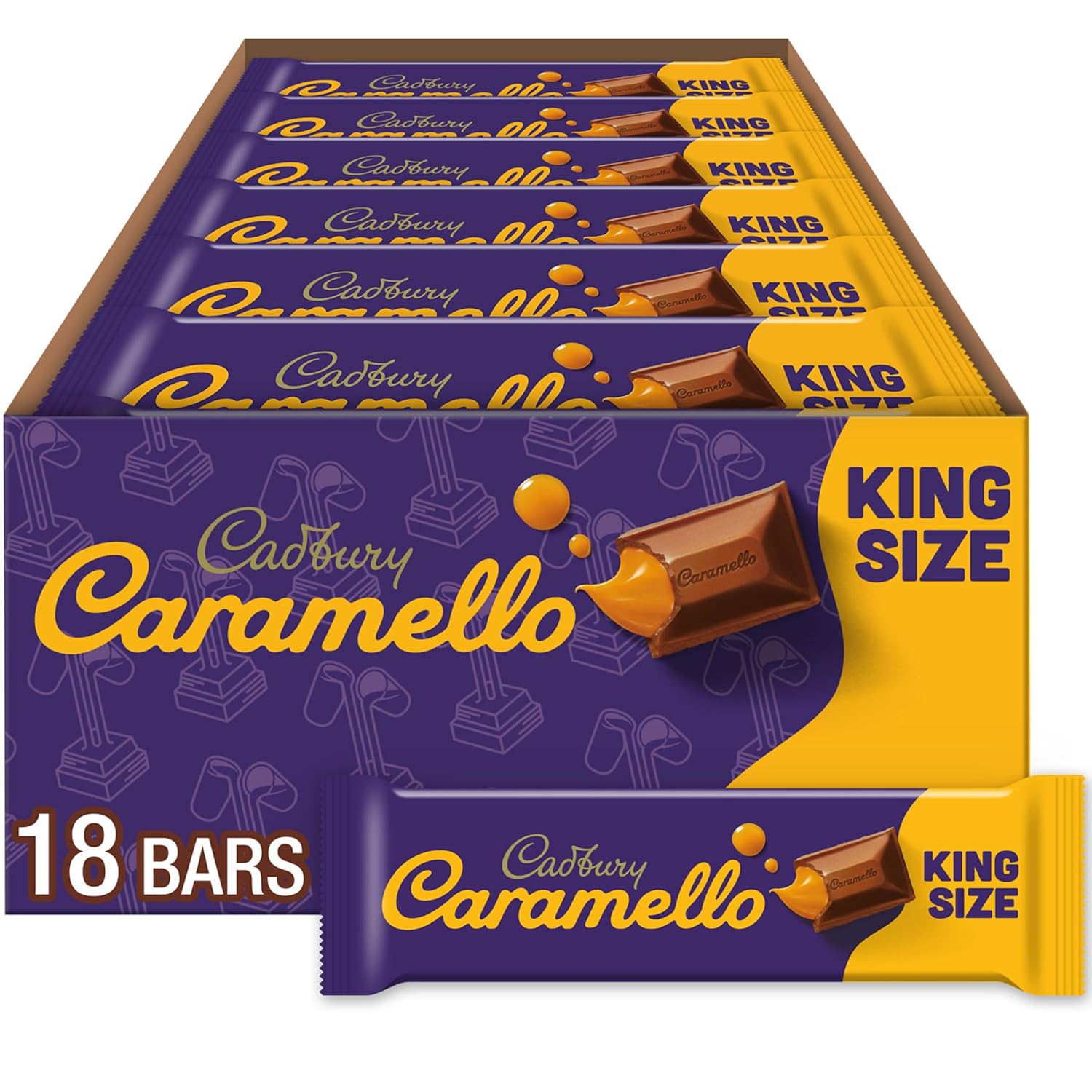 CADBURY CARAMELLO Milk Chocolate Caramel King Size Bars, 2.7 oz, 18 Ct | King Size CADBURY Milk Chocolate Candy Bars Filled with Caramel, for Parties and Sharing