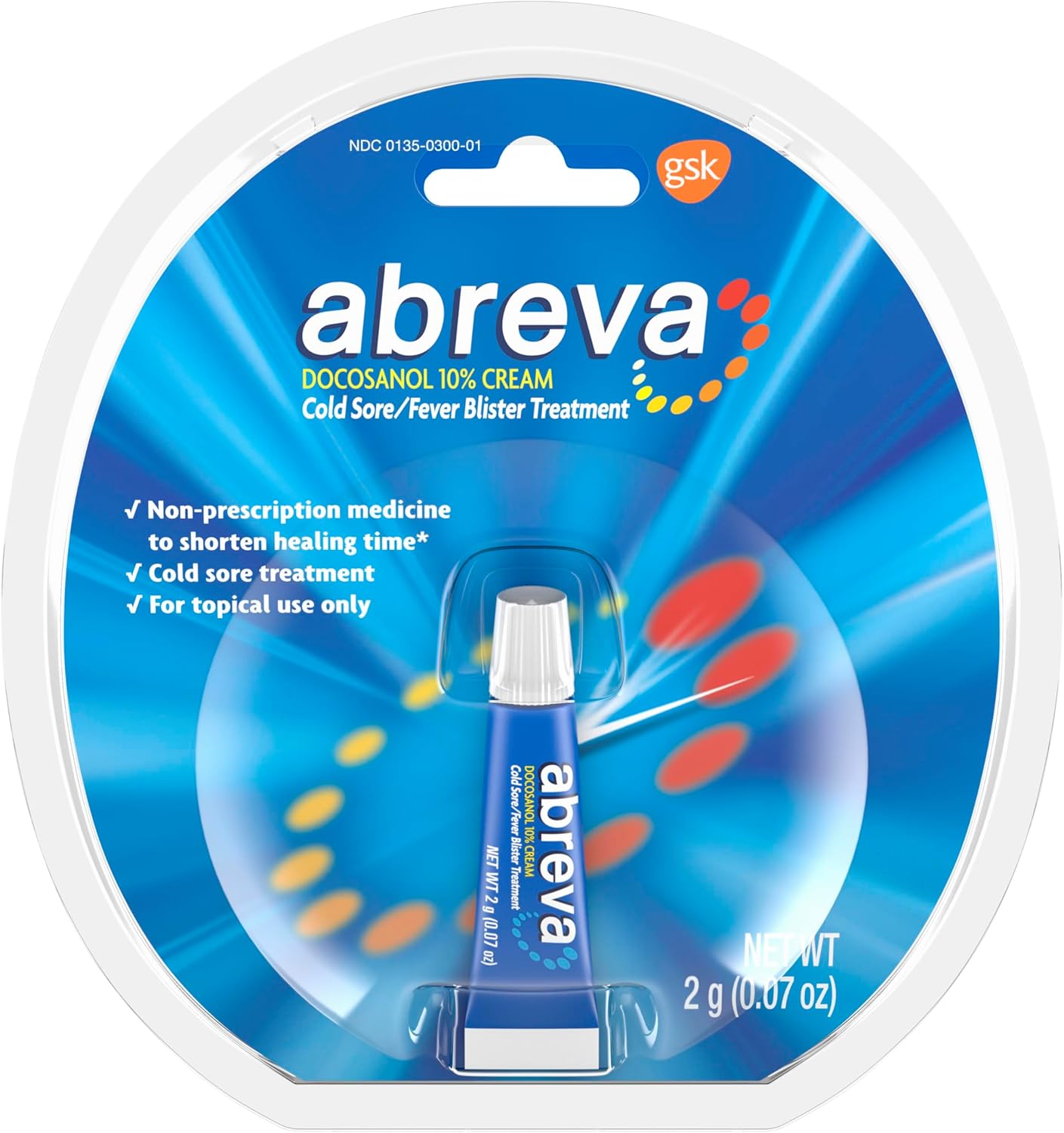 Abreva Docosanol 10% Cream Tube, FDA Approved Treatment for Cold Sore/Fever Blister, 2 grams
