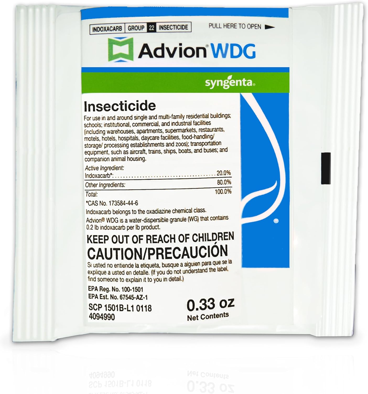 Advion WDG Insecticide, Effective Sprayable Insecticide, Formulated with 20.0% Indoxacarb, Indoor, Outdoor, and Food Establishment Use, for Control of a Broad Range of Pests - 5 x 0.33-oz. Packets