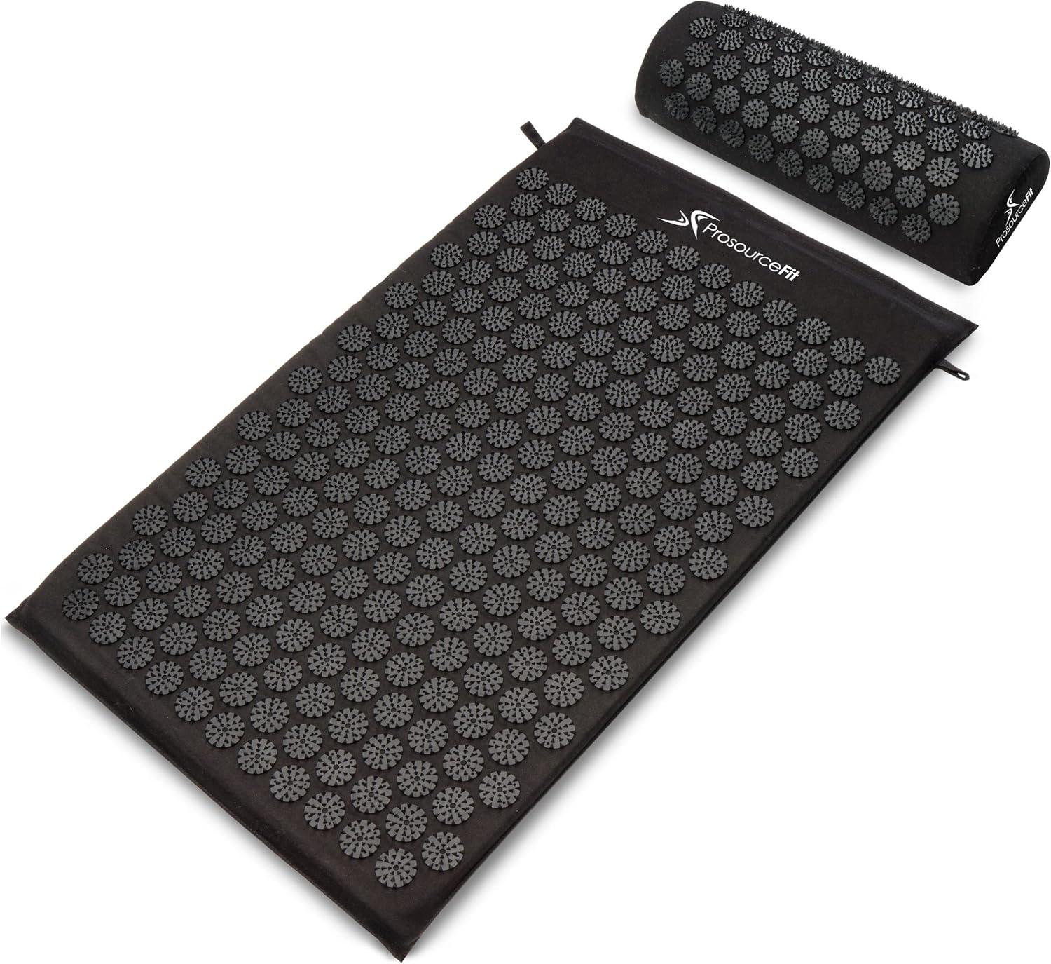 ProsourceFit Acupressure Mat and Pillow Set for Back/Neck Pain Relief and Muscle Relaxation, Large - Black/Black