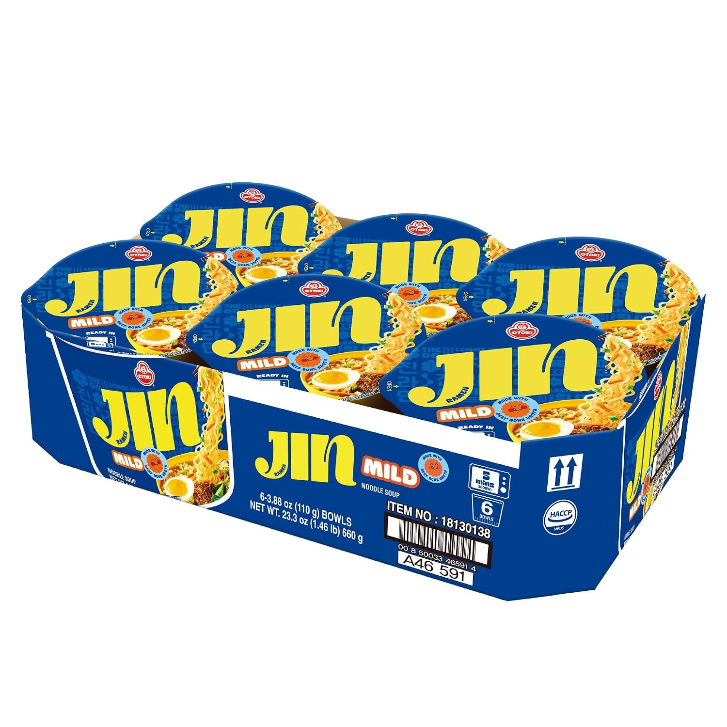 OTOKI JIN RAMEN MILD, KOREAN STYLE INSTANT NOODLE, RICH FLAVOR, Instant Bowl Ramen, Best tasting ramyun, Traditional gourmet taste [6 BOWL] (110gX6)-1 BOX, (MICROWAVE SAFE)