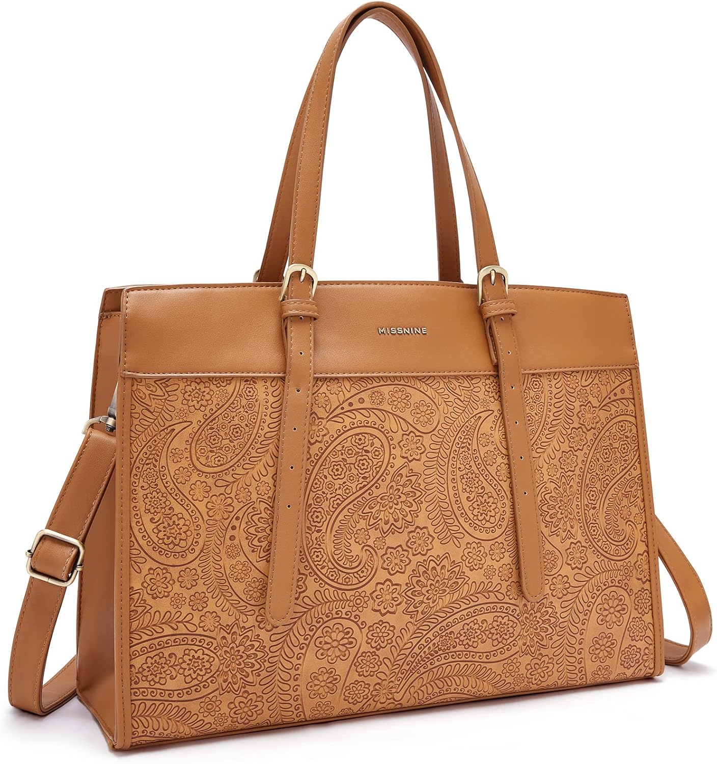 Missnine Laptop Tote Bag for Women 15.6 Inch Leather Work Bags Teacher Computer Purse Briefcase Handbag for Office, Travel