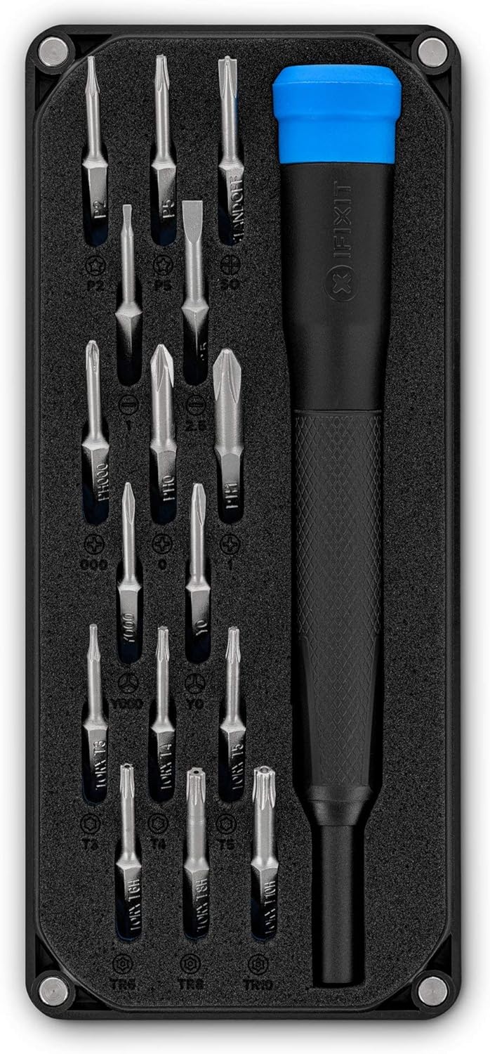 iFixit Minnow Precision Bit Set, Pocket-Sized Portable bit Set with 16 mini-bits (4 mm) & Precision Screwdriver for Repairing Electronics Like iPhone