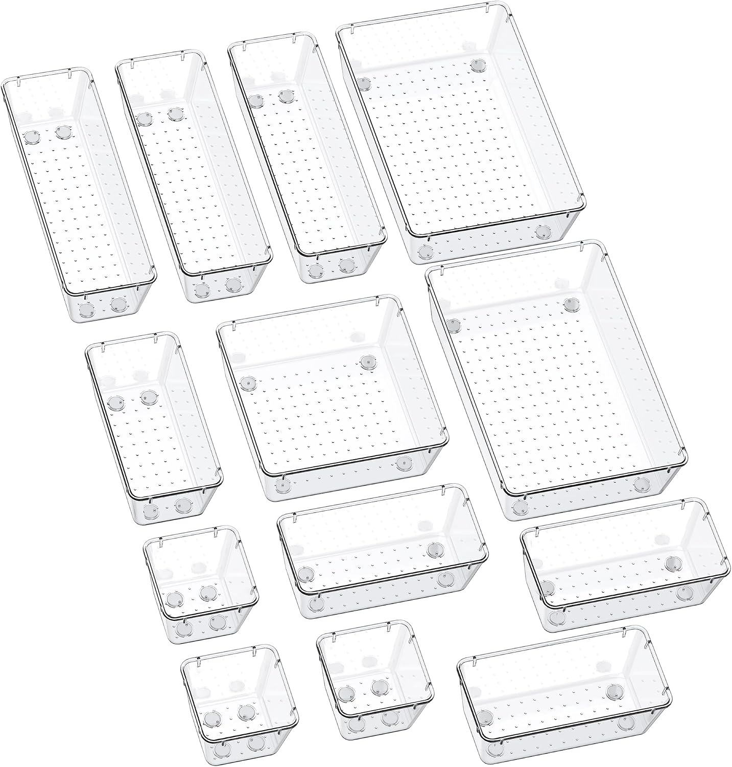 SMARTAKE 13-Piece Drawer Organizers with Non-Slip Silicone Pads, 5-Size Desk Drawer Organizer Trays Storage Tray for Makeup, Jewelries, Utensils in Bedroom Dresser, Office and Kitchen, Clear