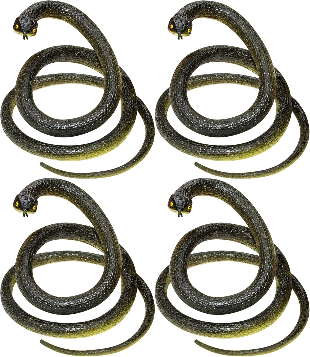Fake Snake Soft Rubber Snake Toy, 4 Pieces Realistic Plastic Snakes That Look Real for Garden to Keep Birds Away, Novelty Toys for Playing Jokes Prank Stuff Props for Halloween Party Favor