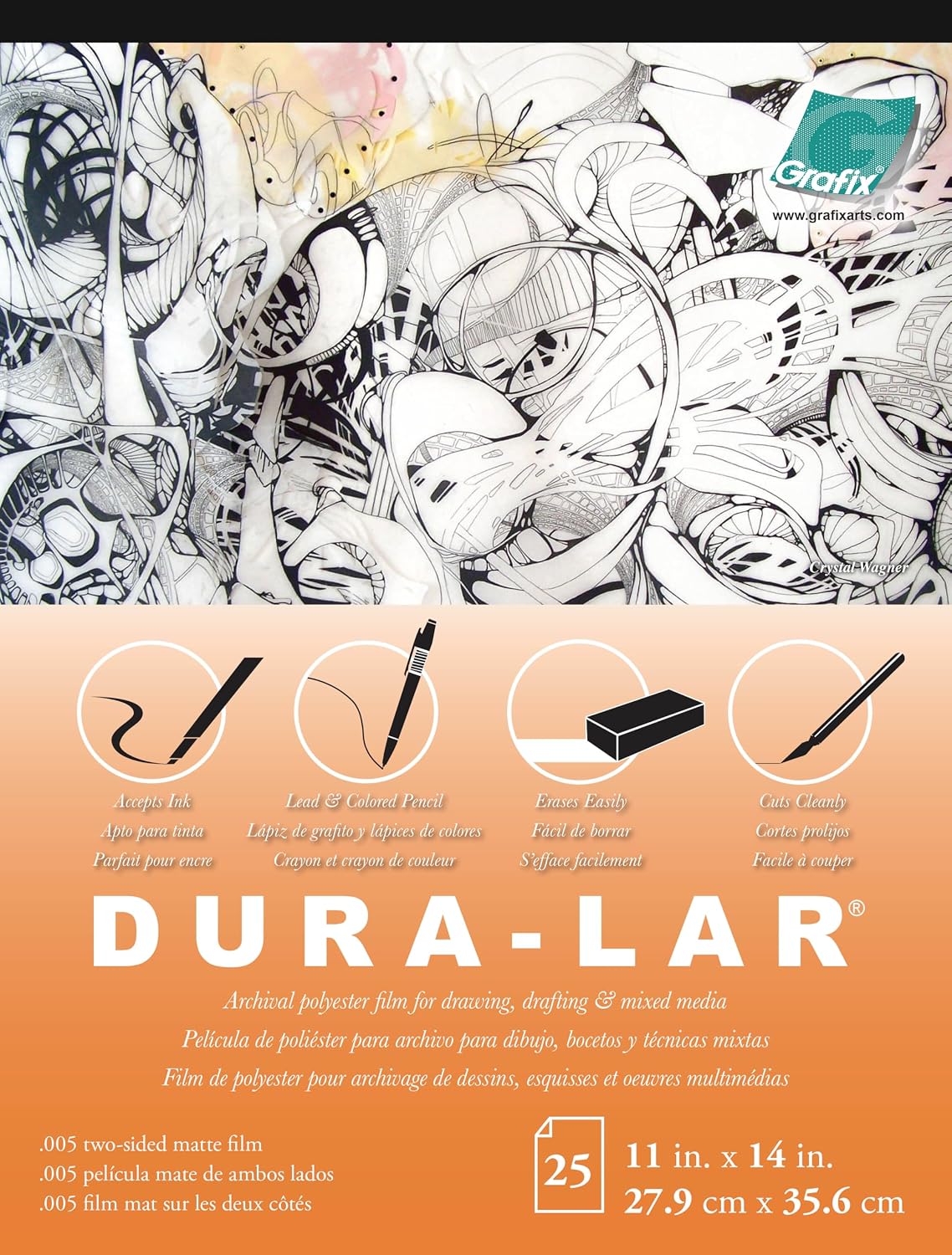 Grafix Dura-Lar Film, .005 in, Matte, 11 x 14 in, Pad
