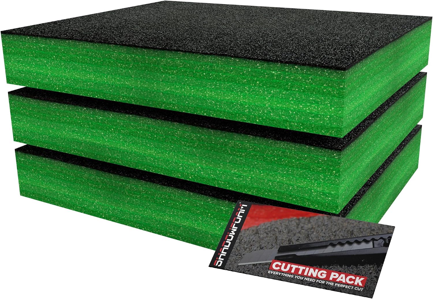 Shadow Foam Small Pack 3pcs – Foam Inserts Kit for Tool Box Organisation – 40 x 32cm DIY Cut & Peel Foam Sheets for Tool Boxes & Tool Storage Systems – Green (70mm Depth)