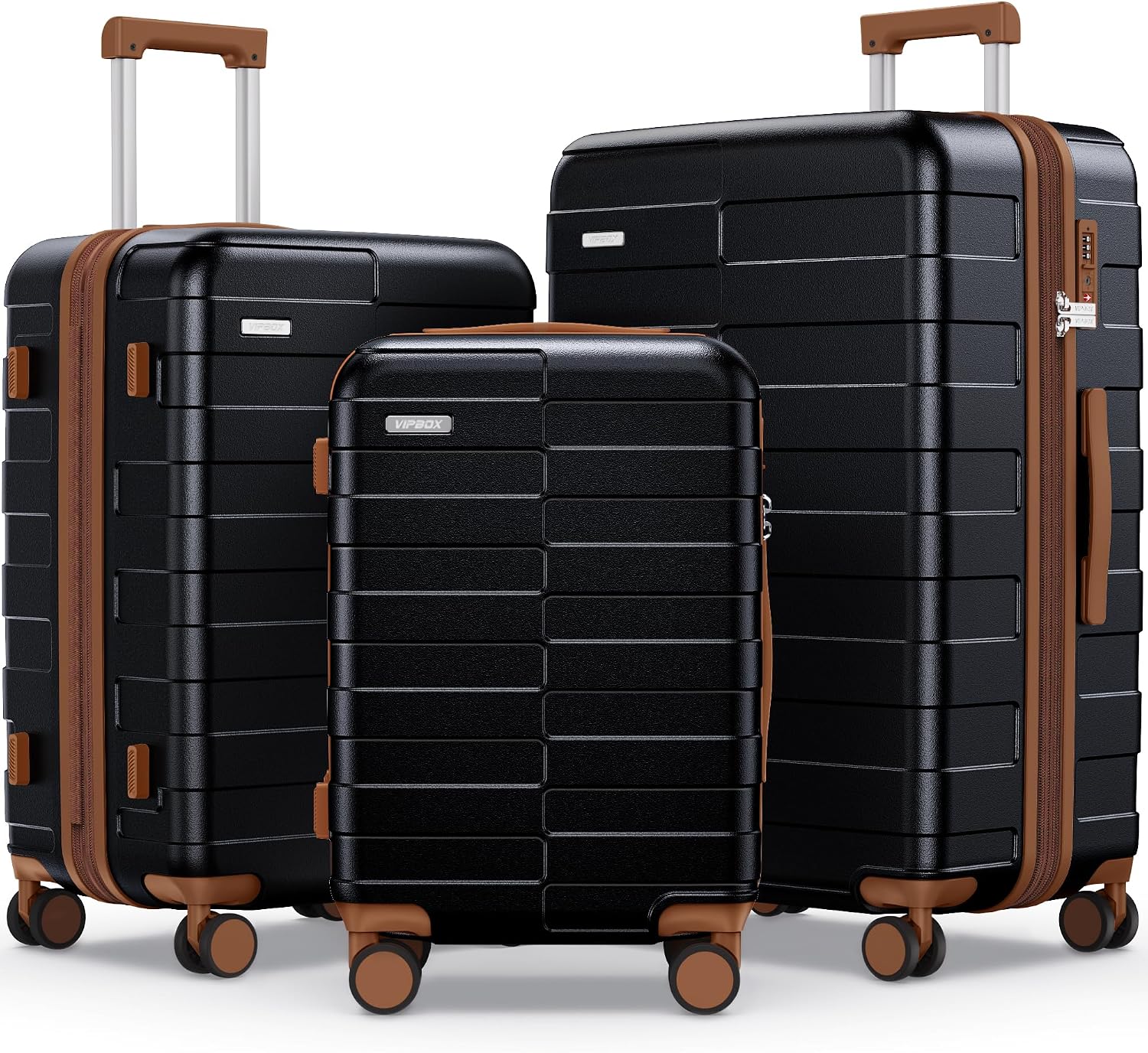 Vipbox Suitcase Sets 3 Piece (3-Years VIP Service) Hardshell Expandable Luggage Lightweight Ultra Durable 100% Polycarbonate Carry On Travel Suitcase with TSA Lock Spinner Wheels, Premium Black
