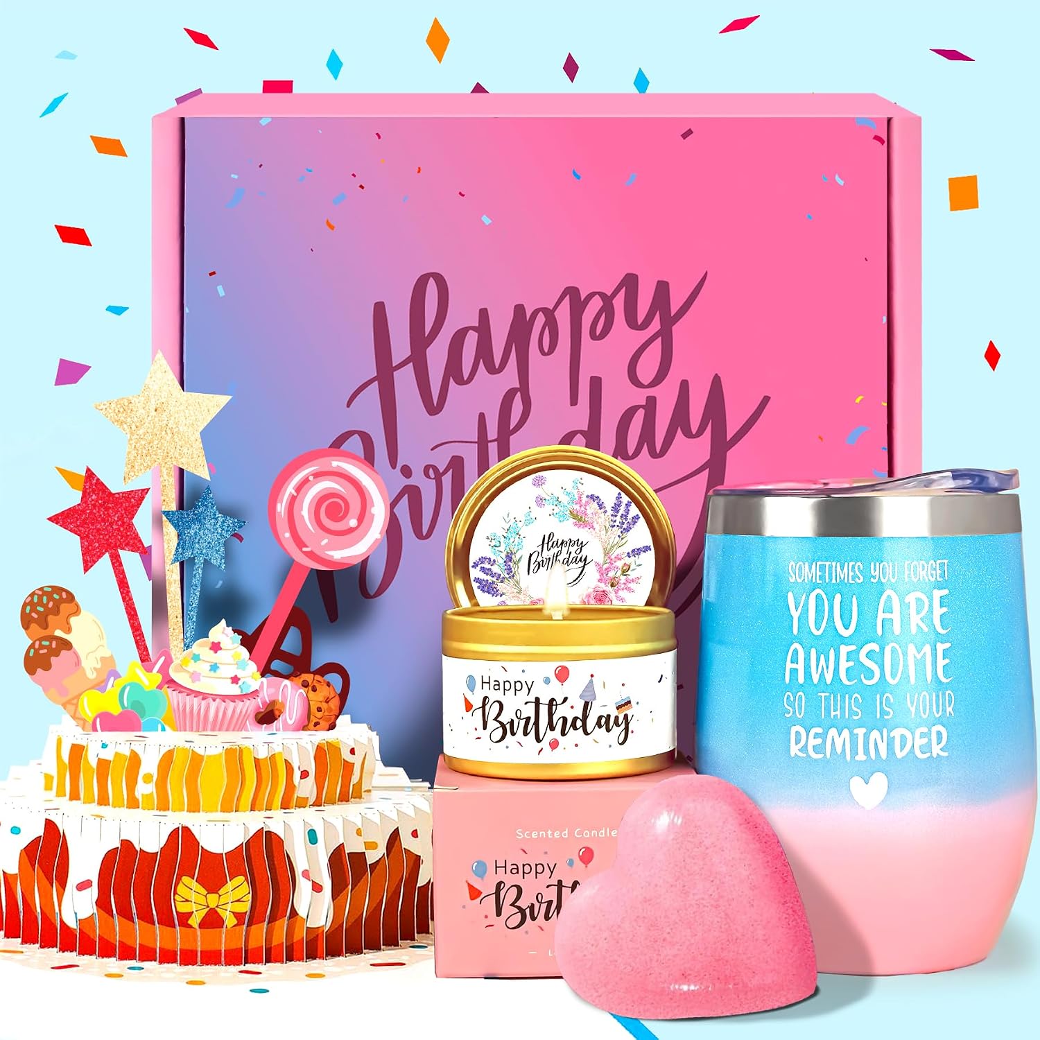 Birthday Gifts for Women, Happy Birthday Gifts Basket for Women, Gifts Set for Best Friends Female Women Sister Mom Wife Her Girlfriend Coworker Bestie Bff Unique Birthday Box