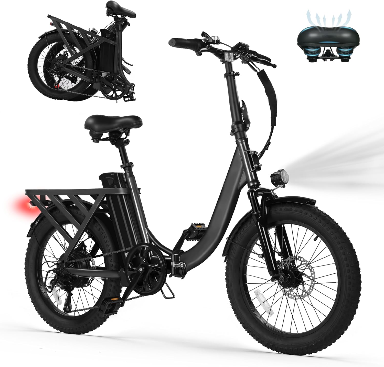 Qlife Electric Bike for Adults, Mars 20'' Fat Tire Ebike with Peak 1200W Motor, 7 Speed 28MPH, 48V 499Wh Removable Battery Max Range 55 Miles, Electric Bicycle
