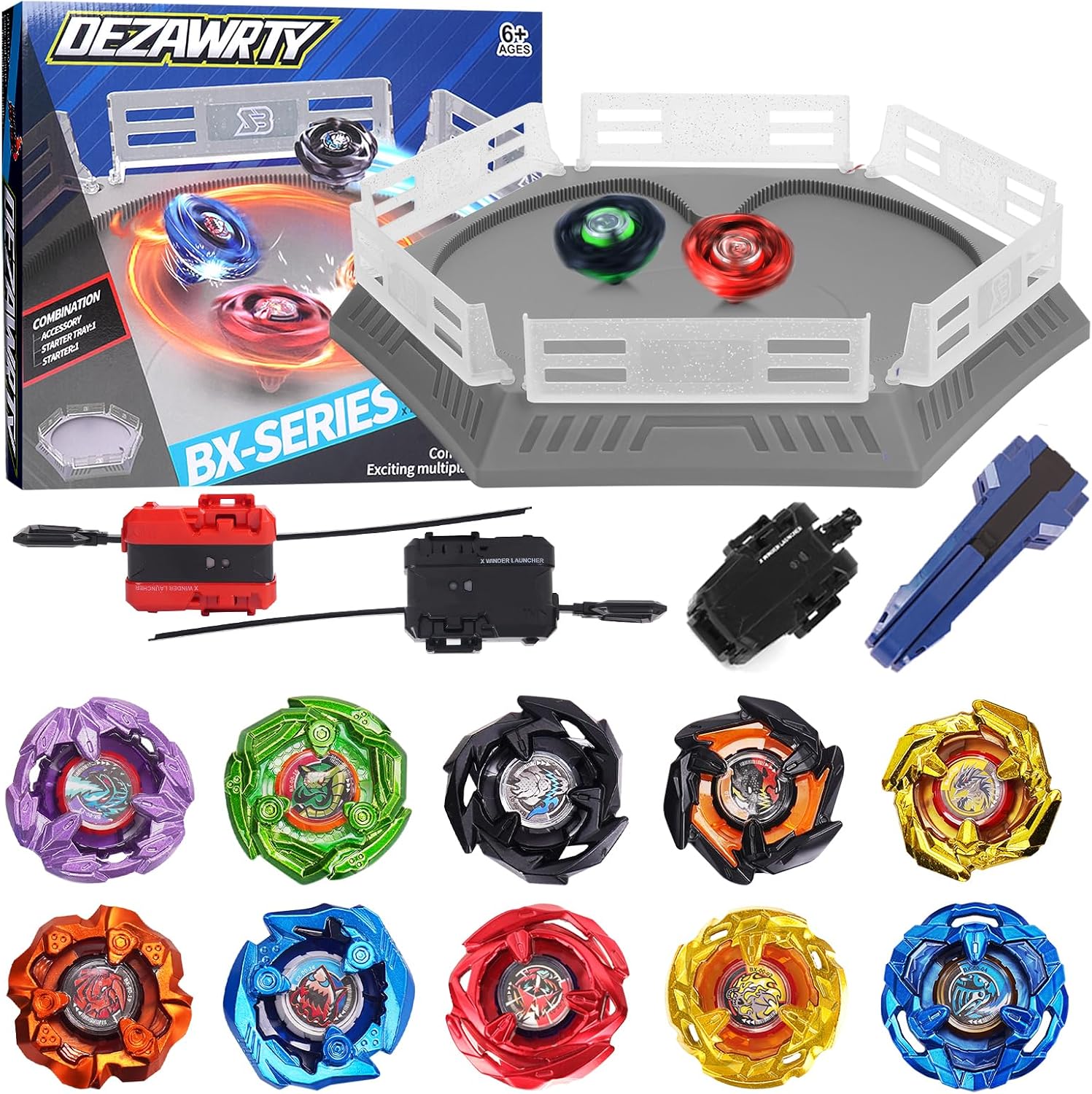 X Stadium Arena Battle Set, 10 Spinning Tops 3 Launchers and 1 Grip Ages 6+