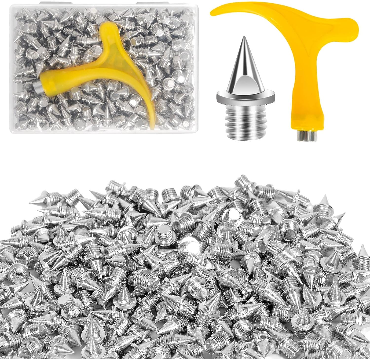 1/4 Inch Track Spikes, 220pcs Stainless Steel Pyramid Shoe Spikes with Spike Wrench for Track and Cross Country,Replacement Spike for Sprint Sports Short Running Shoes