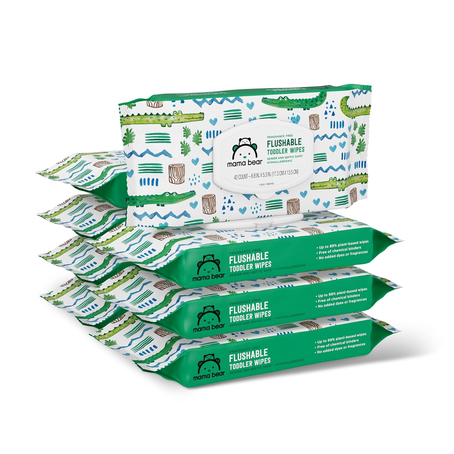 Amazon Brand - Mama Bear Toddler Toilet Wipes, Fragrance Free, Plant-Based Hypoallergenic, 336 Count, 8 Packs of 42