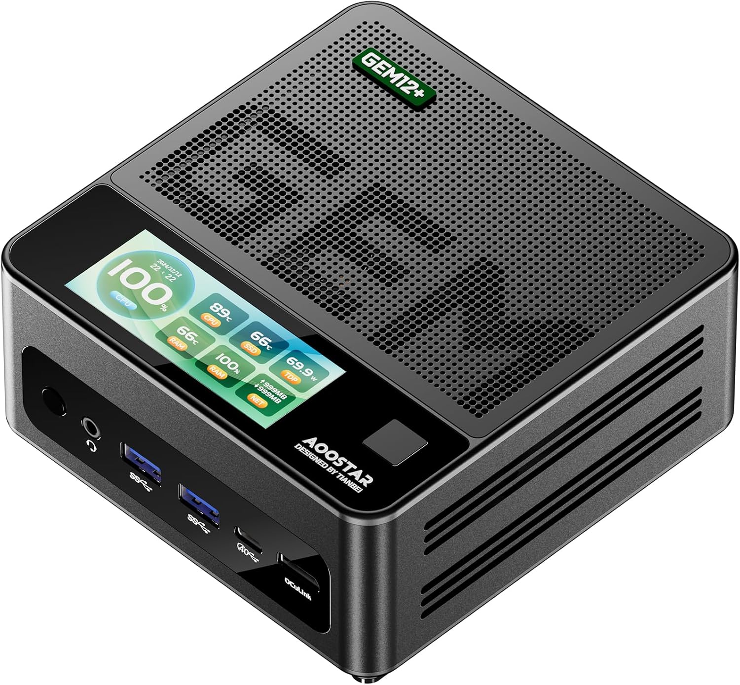 GEM12 + PRO GEM12 8845HS Mini PC, 32GB DDR5 5600Mhz RAM 1T SSD Mini Gaming PC with OCULINK/ 2*USB4(PD|8K@60Hz)/HD2.1/1 xDP 1.4, 2X 2.5G LAN,2*M.2 Slots,DIY Display+Fingerprint Recognition