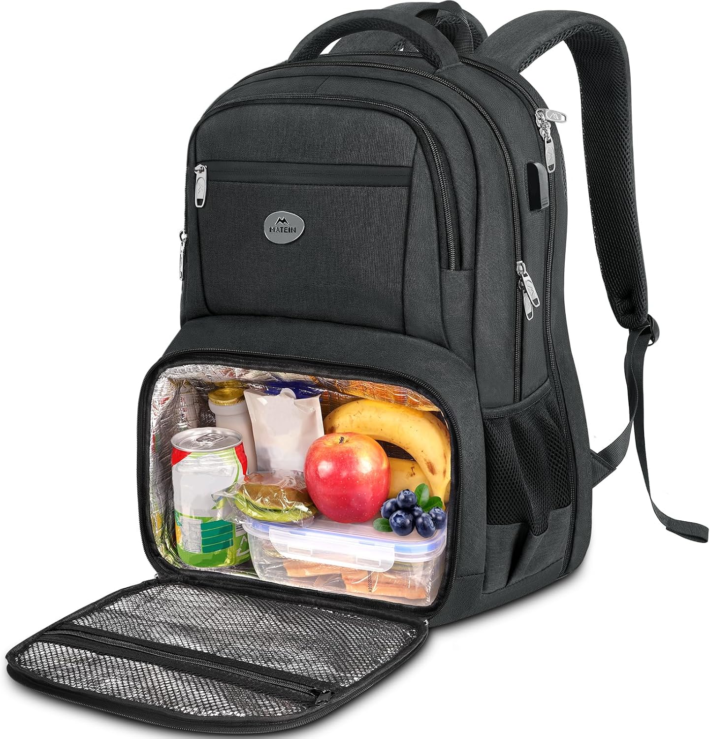 MATEIN 17 Inch Laptop Backpack with Lunch Compartment, TSA Large Travel Rucksack for Men Women with Laptop Compartment, Water Resistant Work Bag with USB Charging Port for School Backpack, Black