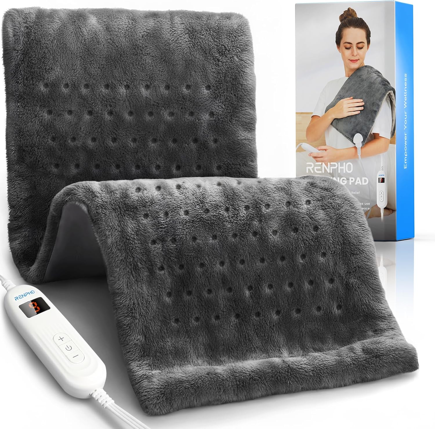 RENPHO Heating Pad for Back Pain & Period Cramps, FSA Eligible, 12" x24‘’ Electric Heat Pad for Neck and Shoulder, Birthday Gifts for Women Men Mom Dad, HSA Store, ETL Certified, Gray