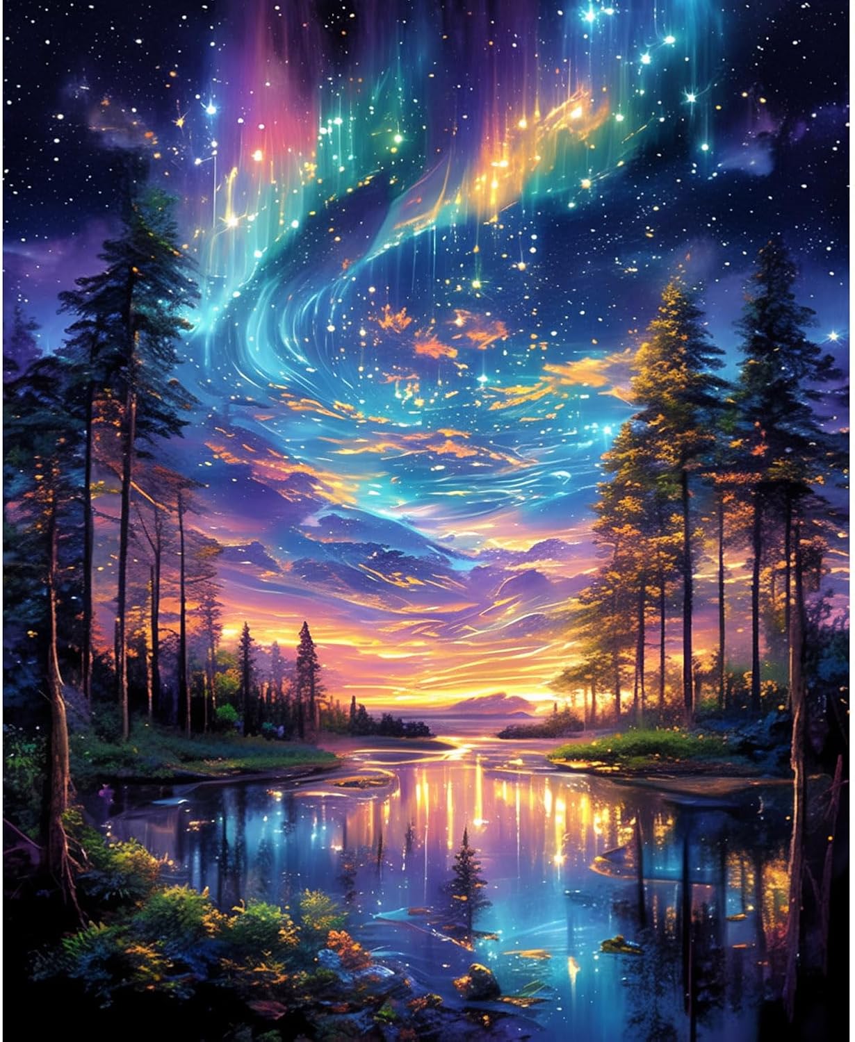 obterie Starry Night Paint by Numbers Kit for Adults Beginner Tree Oil Painting Kit Adult Paint by Number Kits on Canvas DIY Painting for Beginners Art by Numbers for Gifts Home Wall Decor 16x20 Inch
