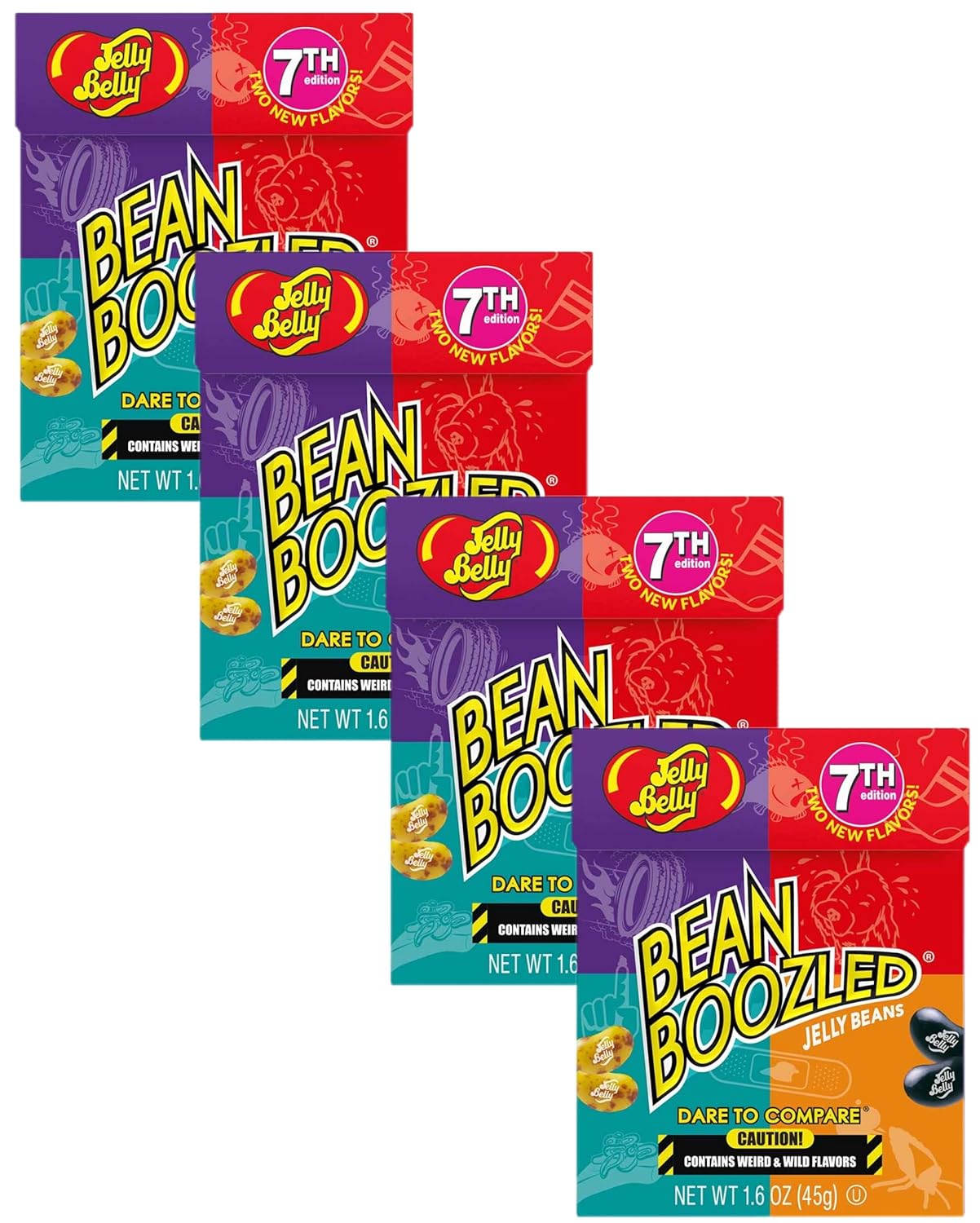 Jelly Belly Jelly Beans Beanboozled 7th Edition, Weird Flavors Bean Boozled Party Favors, 1.6 oz, Pack of 4