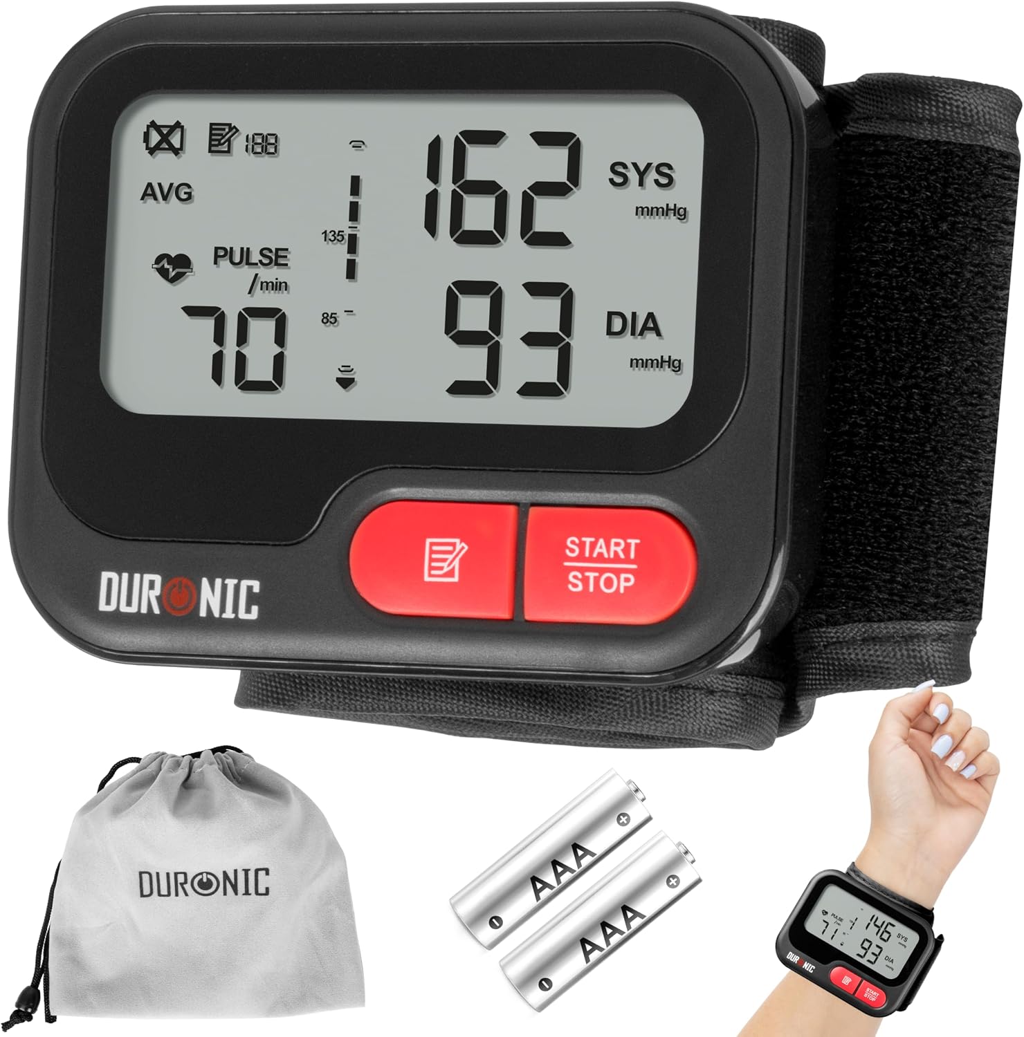 Duronic Wrist Blood Pressure Monitors BPM65 BK CE Approved Monitor Automatic Blood Pressure Machine Wrist BP Monitor Cuff Certified Medical Device for Home Use