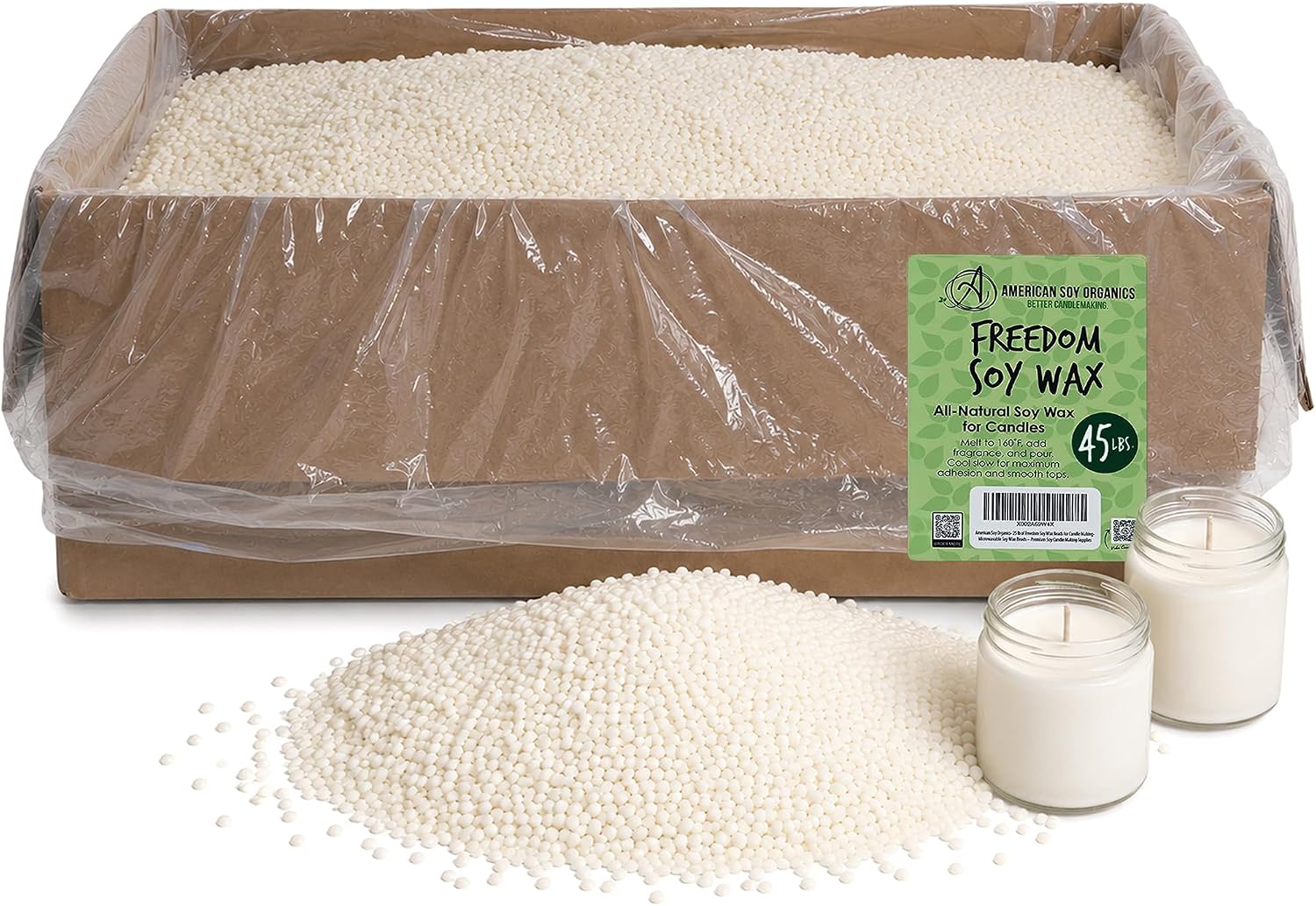 American Soy Organics Freedom Soy Wax Beads, All-Natural Candle Wax, 45 lbs