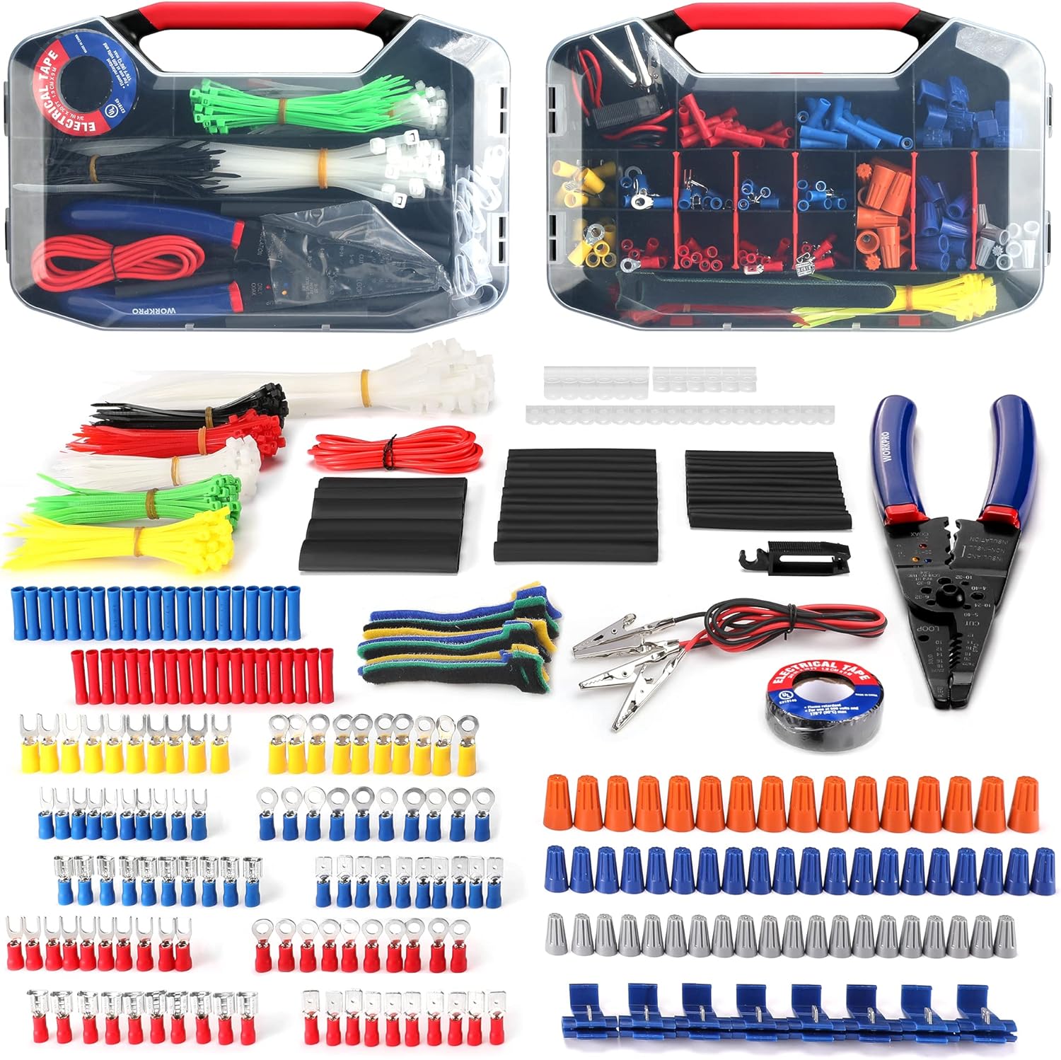 WORKPRO 582-Piece Heat Shrink Wire Connectors Kit, Electrical Wire Terminals, Electrical Repair Kit with Wire Cutter Stripper Crimping Tool